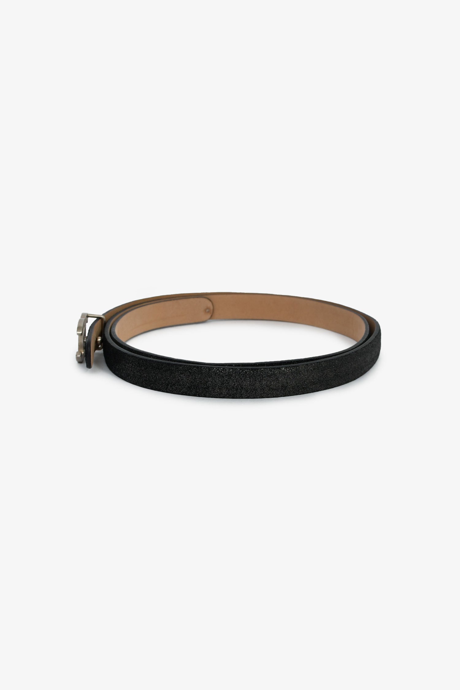 Pre-Loved Chanel™ 2013 Black Metallic Leather CC Belt Size 85/34