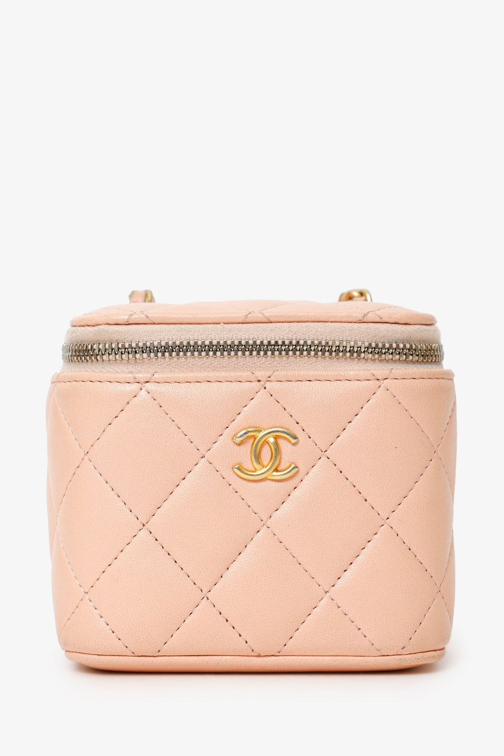 Pre-Loved Chanel™ 2021 Pink Quilted Lambskin Pearl Crush Mini Vanity Case