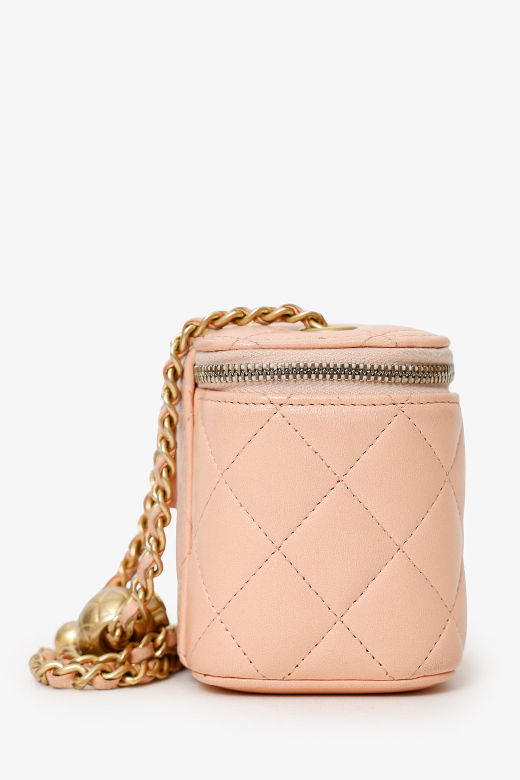 Pre-Loved Chanel™ 2021 Pink Quilted Lambskin Pearl Crush Mini Vanity Case