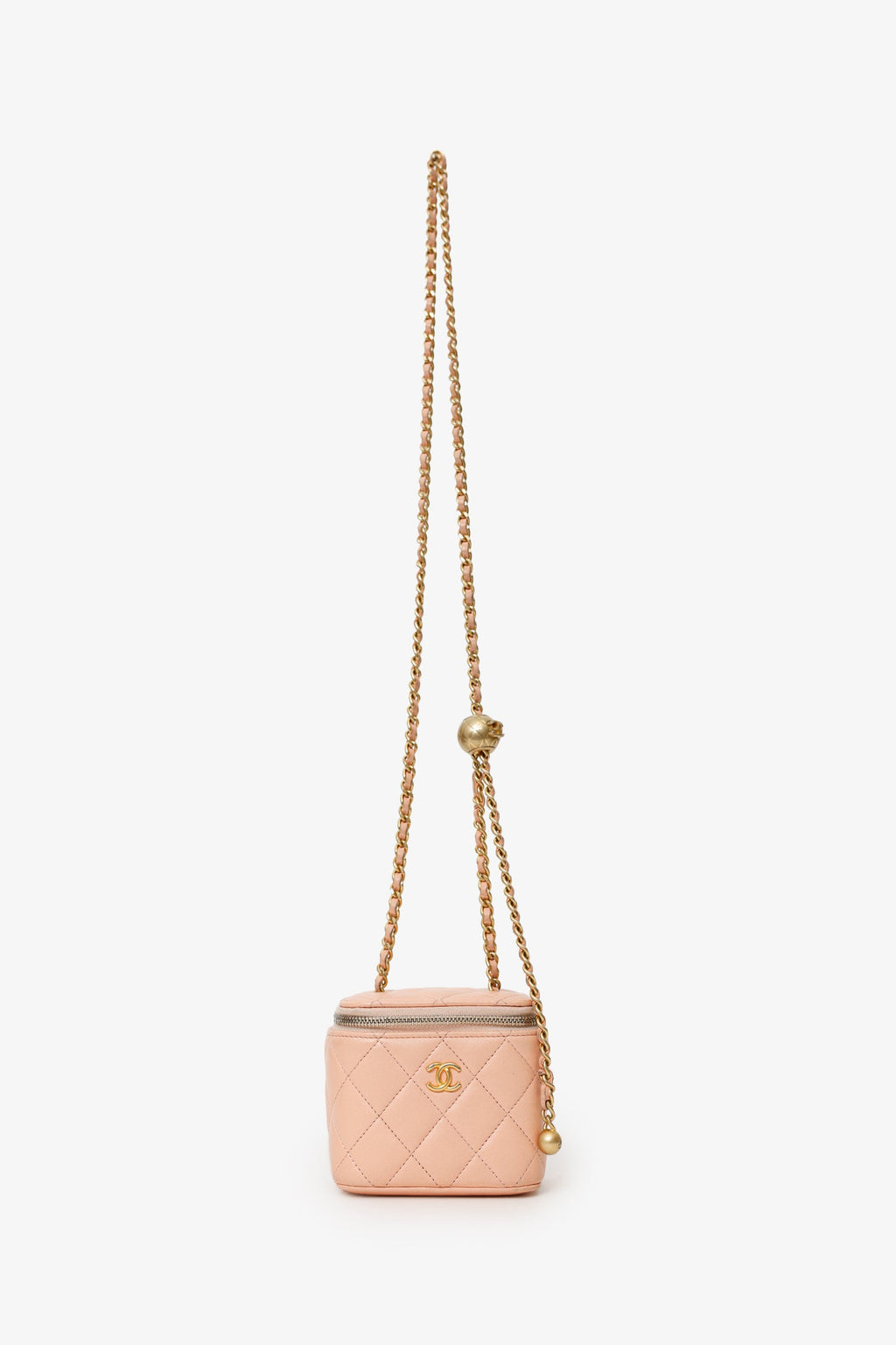 Pre-Loved Chanel™ 2021 Pink Quilted Lambskin Pearl Crush Mini Vanity Case