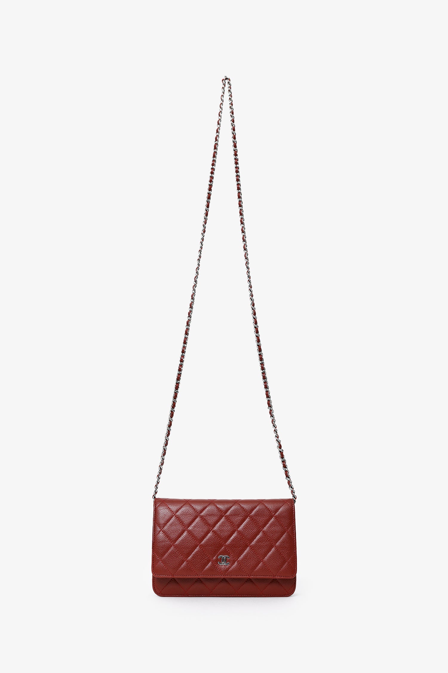 Pre-Loved Chanel™ 2013-14 Burgundy Caviar Leather Classic Wallet On Chain