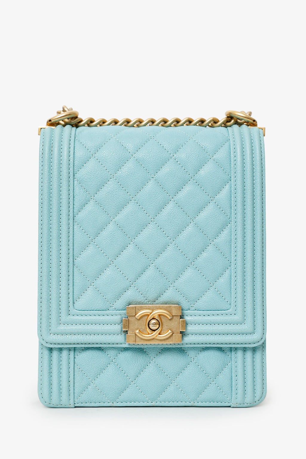 Pre-Loved Chanel™ 2019 Teal Green Leather North/South Boy Shoulder Bag