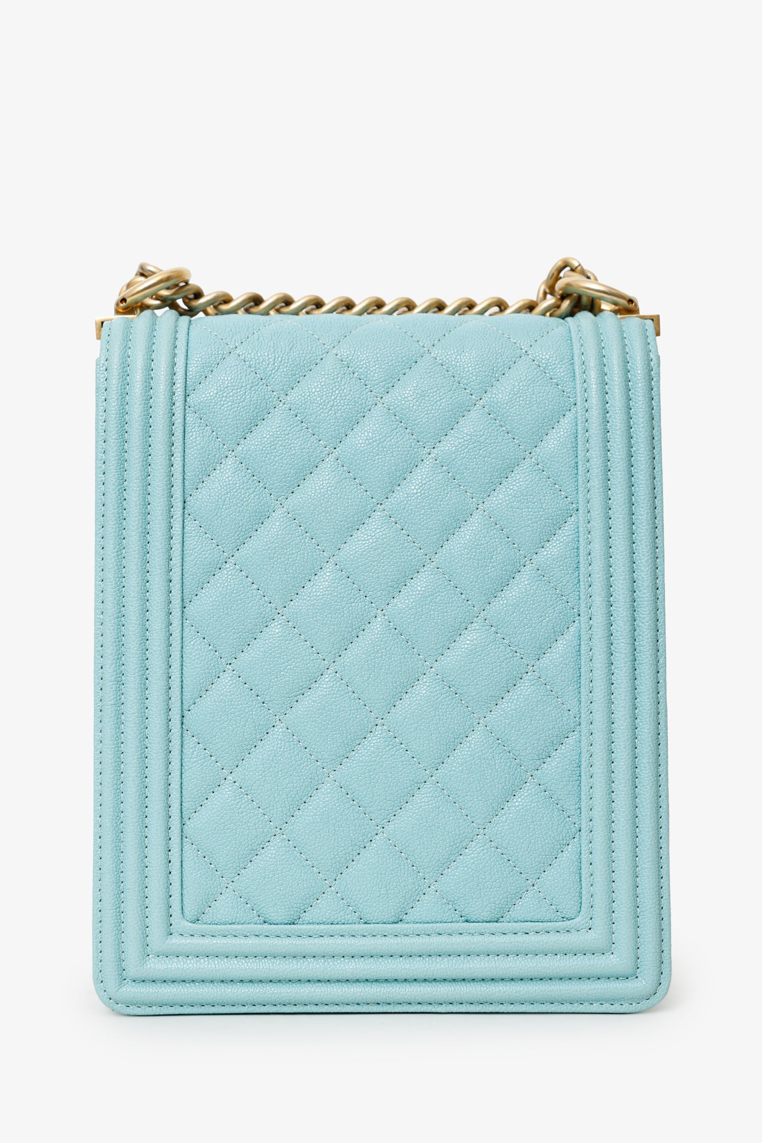 Pre-Loved Chanel™ 2019 Teal Green Leather North/South Boy Shoulder Bag