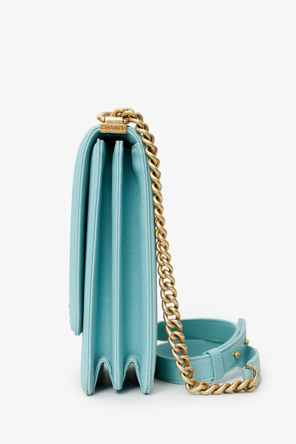 Pre-Loved Chanel™ 2019 Teal Green Leather North/South Boy Shoulder Bag