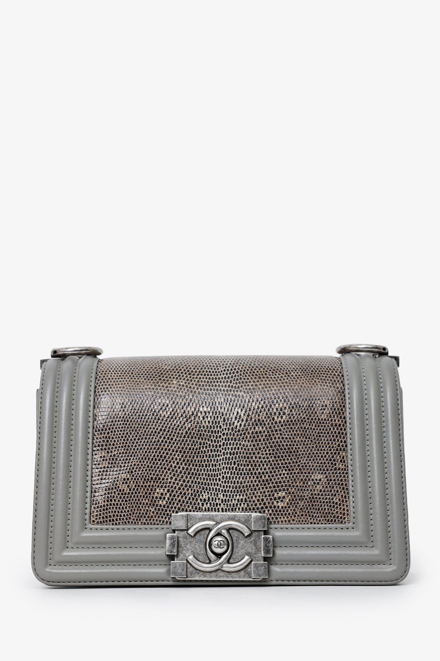 Pre-Loved Chanel™ 2014 Grey Lizard Leather Small Boy Bag