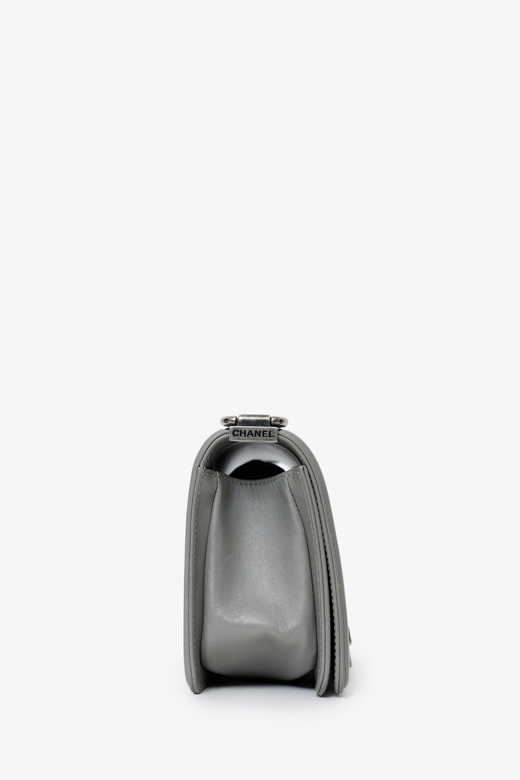 Pre-Loved Chanel™ 2014 Grey Lizard Leather Small Boy Bag