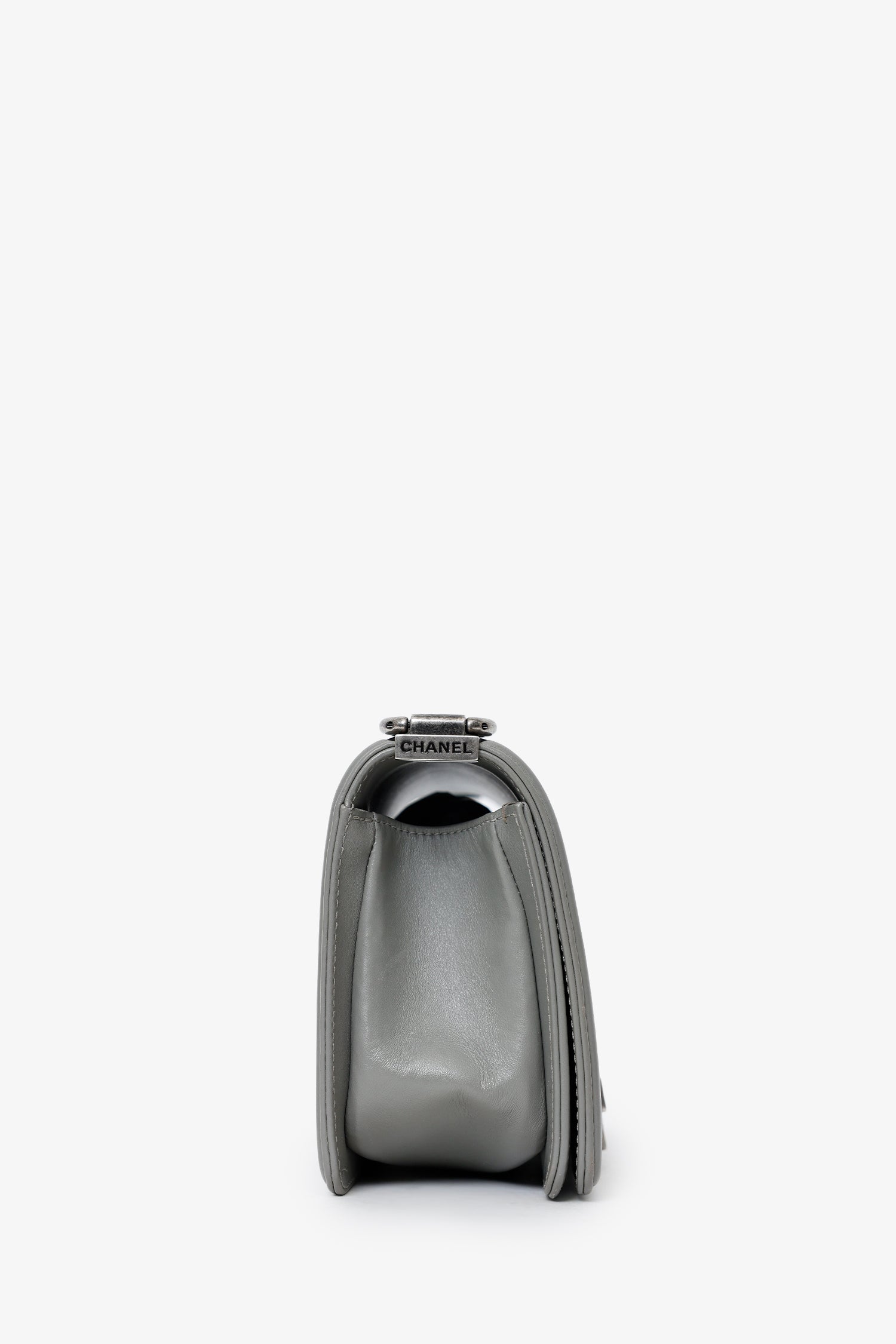 Pre-Loved Chanel™ 2014 Grey Lizard Leather Small Boy Bag
