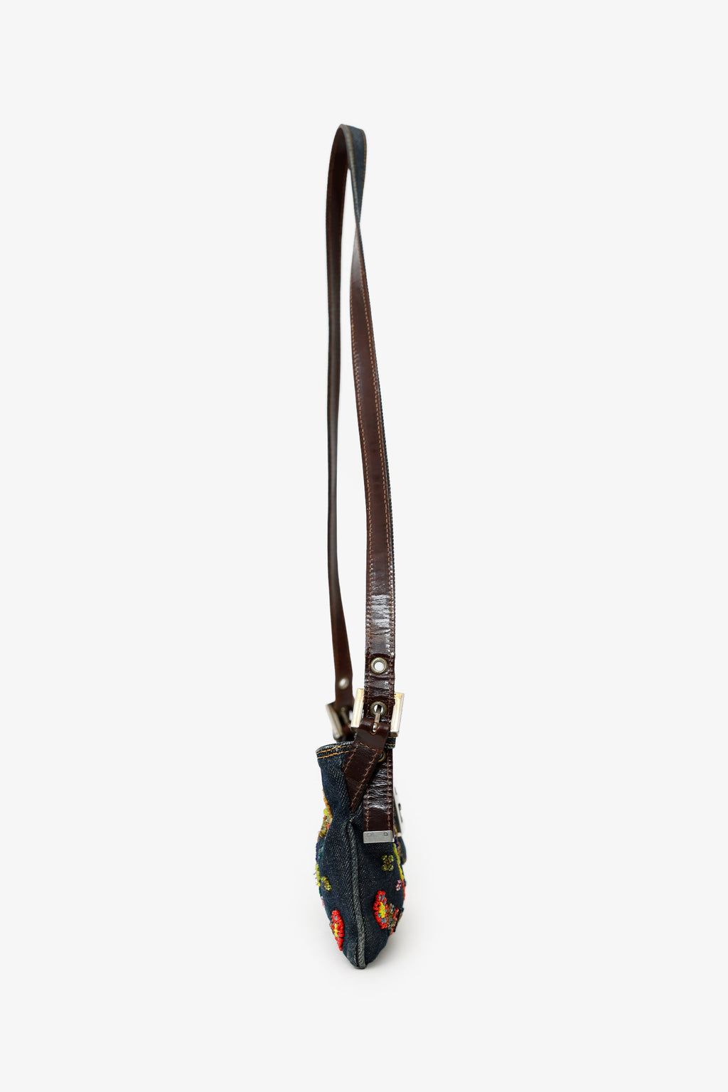 Fendi Blue Denim Beaded Baguette Pochette