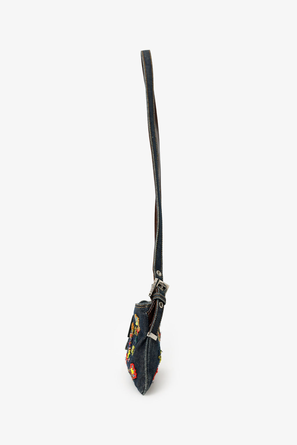 Fendi Blue Denim Beaded Baguette Pochette