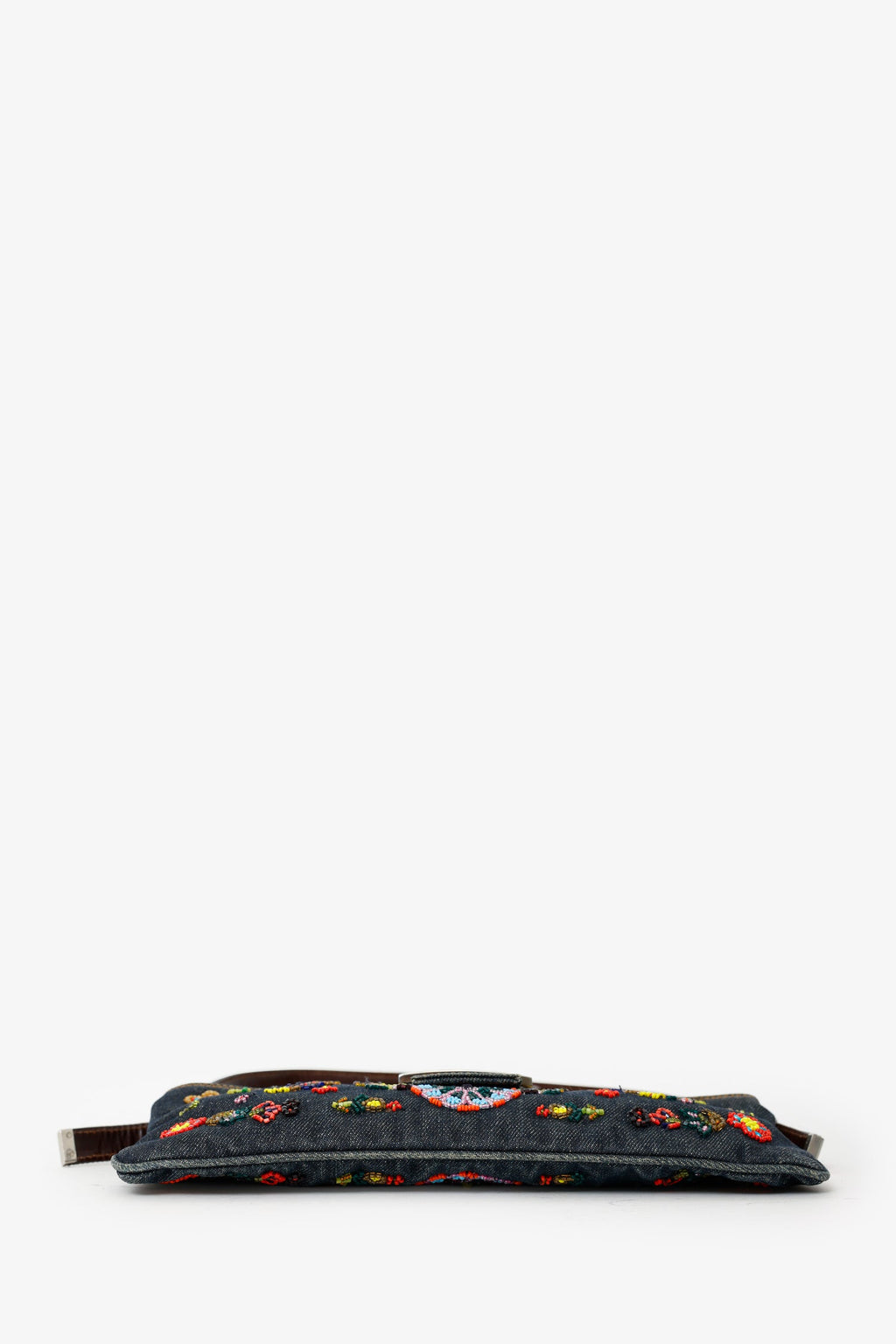 Fendi Blue Denim Beaded Baguette Pochette