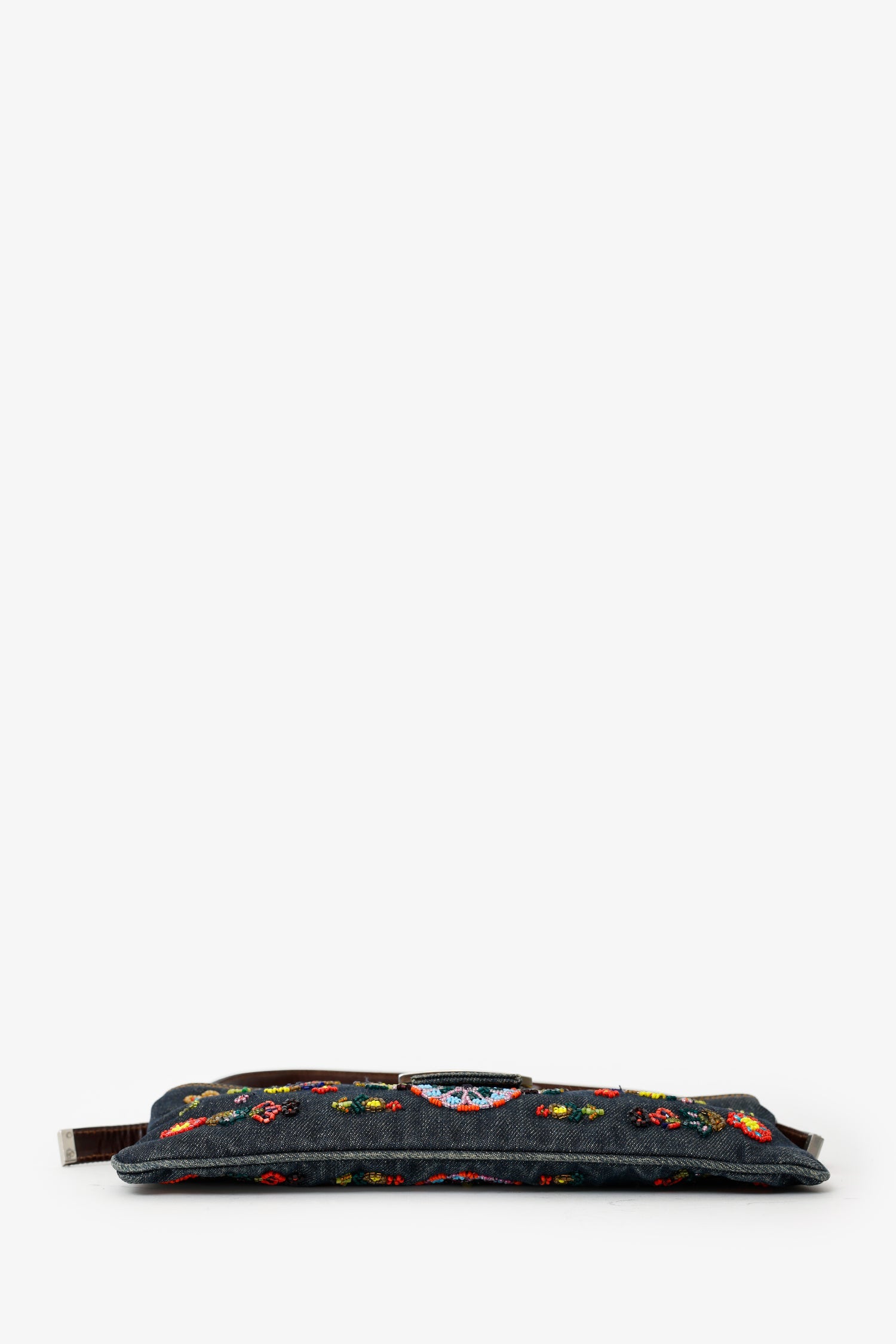 Fendi Blue Denim Beaded Baguette Pochette