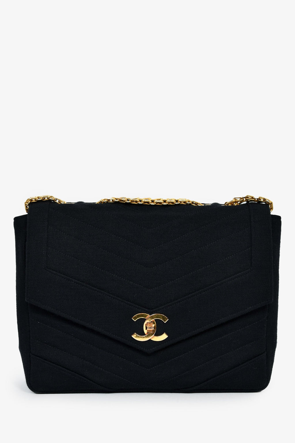 Pre-Loved Chanel™ Vintage Black Jersey Chevron-Quilting Chain Bag