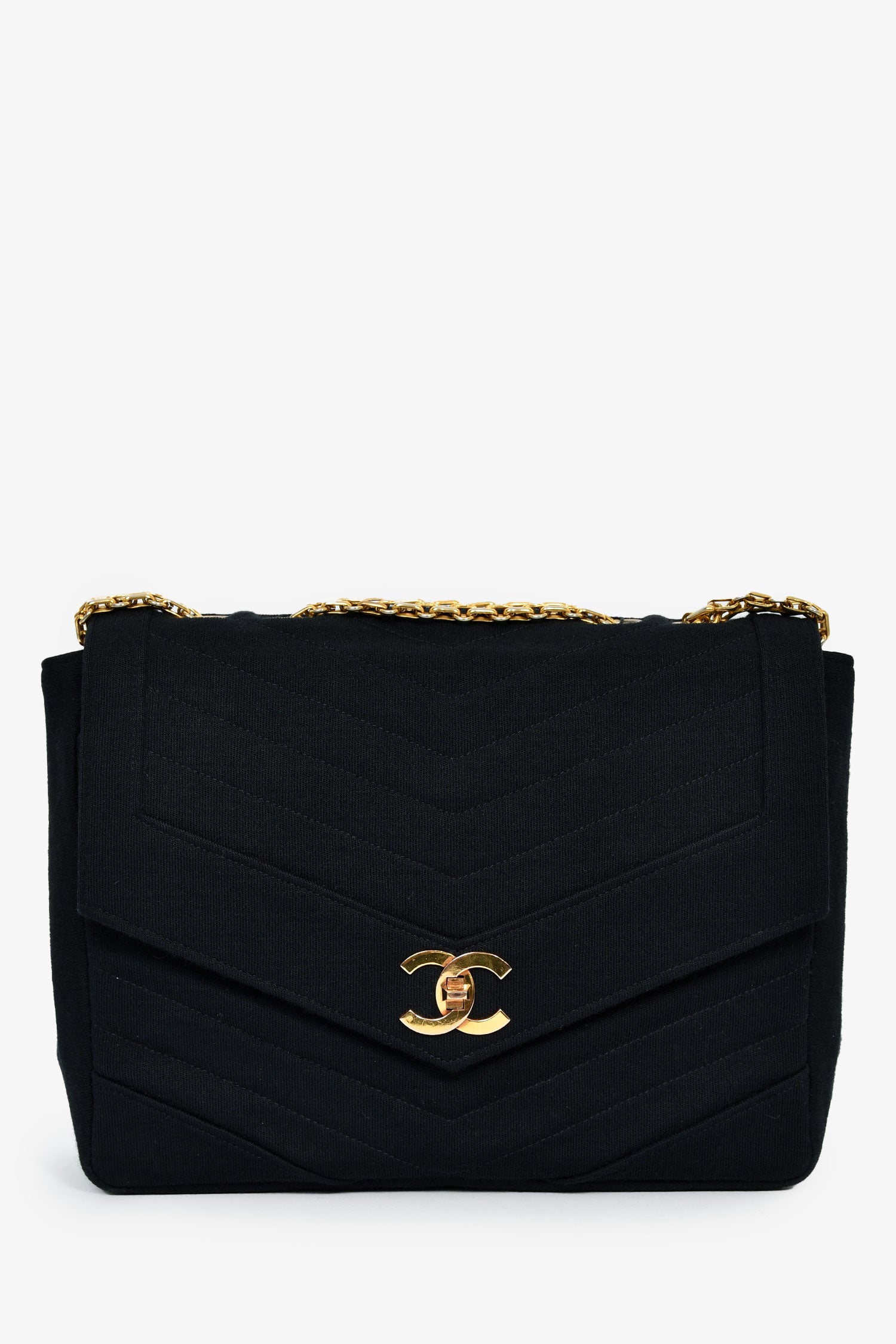 Pre-Loved Chanel™ Vintage Black Jersey Chevron-Quilting Chain Bag