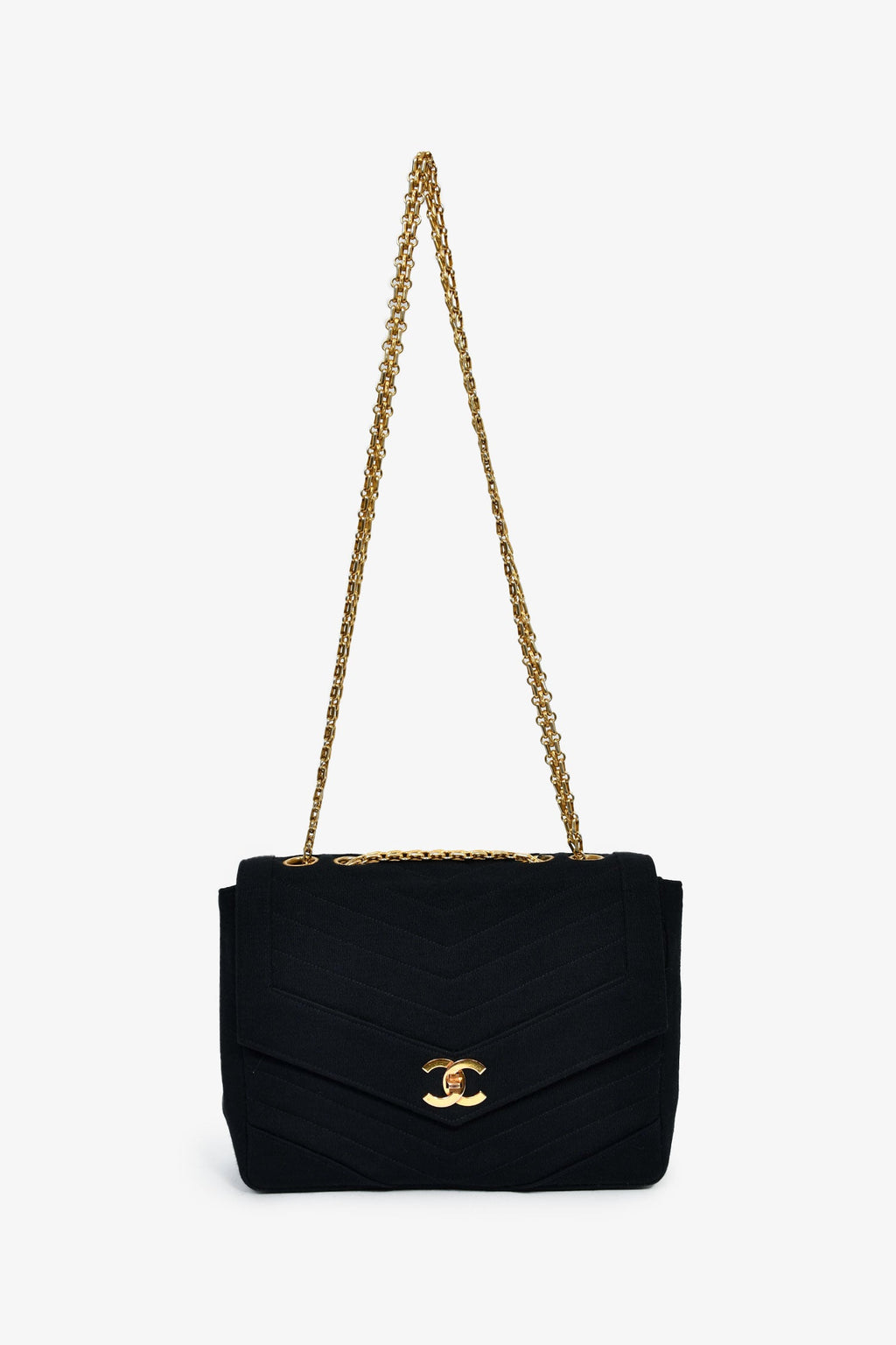 Pre-Loved Chanel™ Vintage Black Jersey Chevron-Quilting Chain Bag