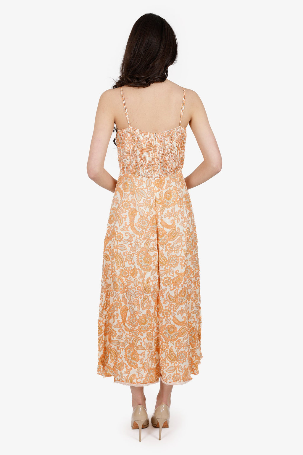 Zimmermann Beige/Orange Linen Peggy Off Shoulder Tie Dress Size 2