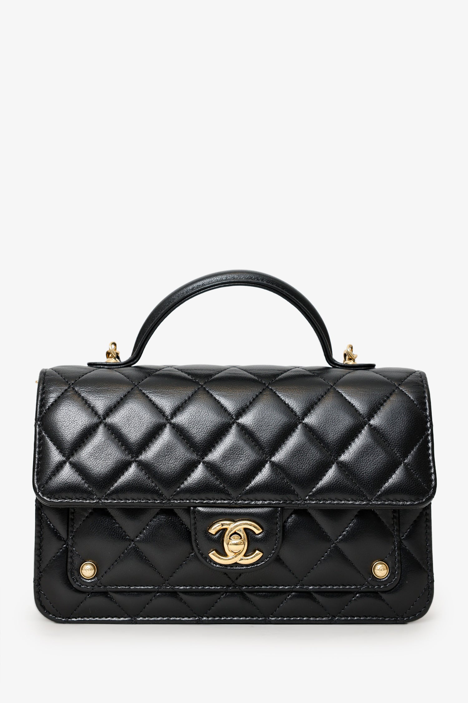 Pre-Loved Chanel™ 25B Black Lambskin Quilted Top Handle Wallet On Chain