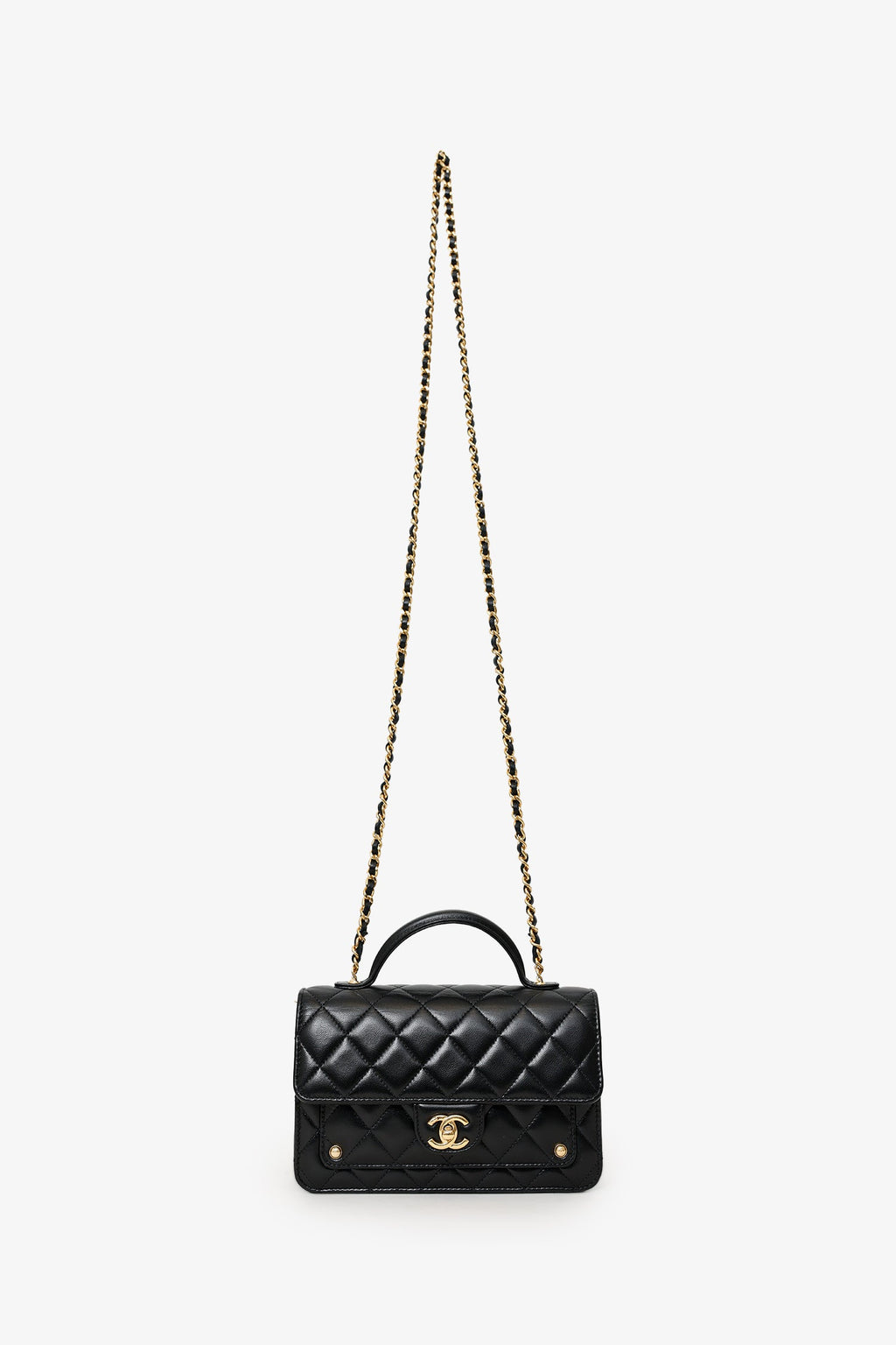 Pre-Loved Chanel™ 25B Black Lambskin Quilted Top Handle Wallet On Chain