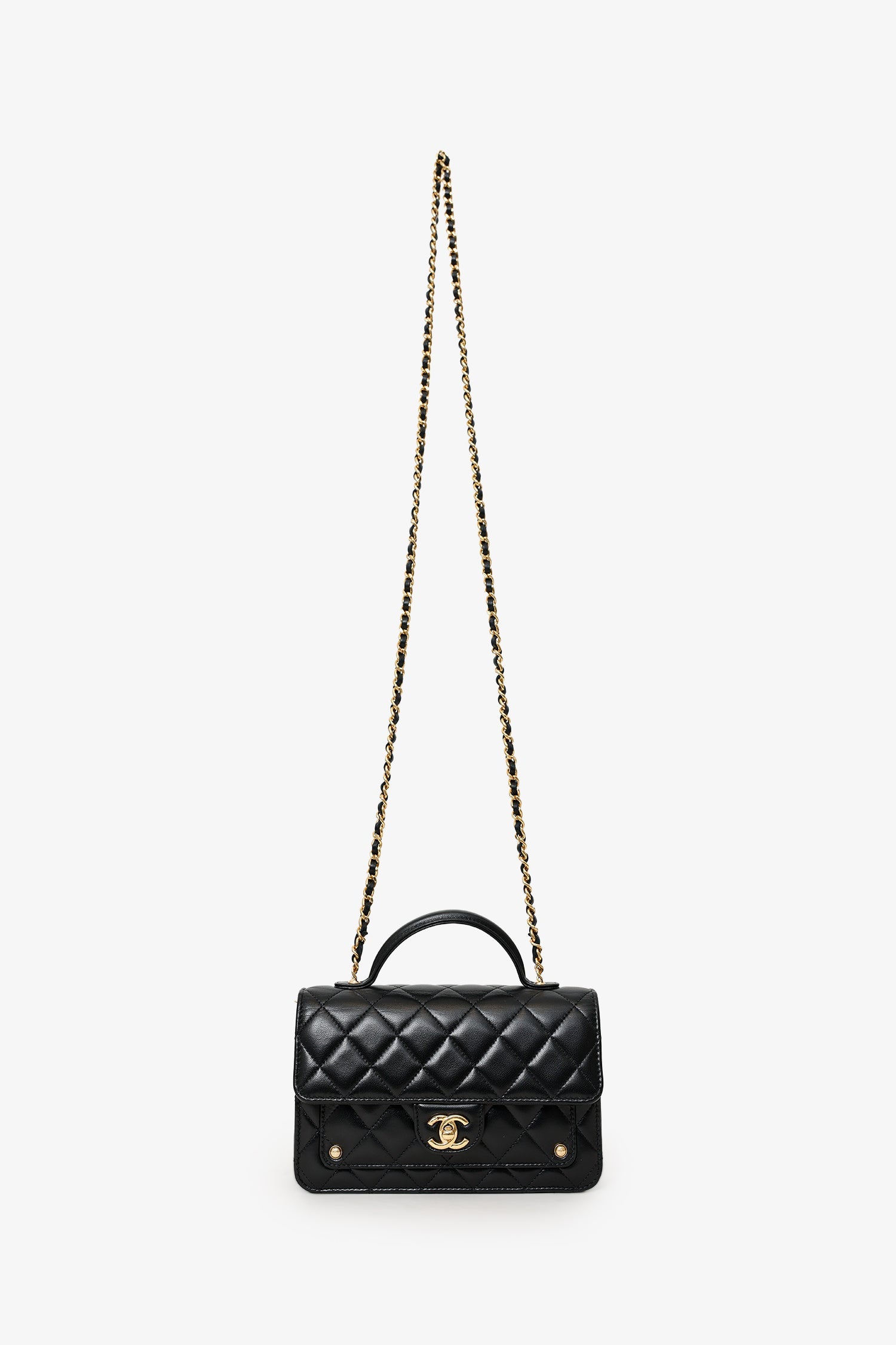Pre-Loved Chanel™ 25B Black Lambskin Quilted Top Handle Wallet On Chain