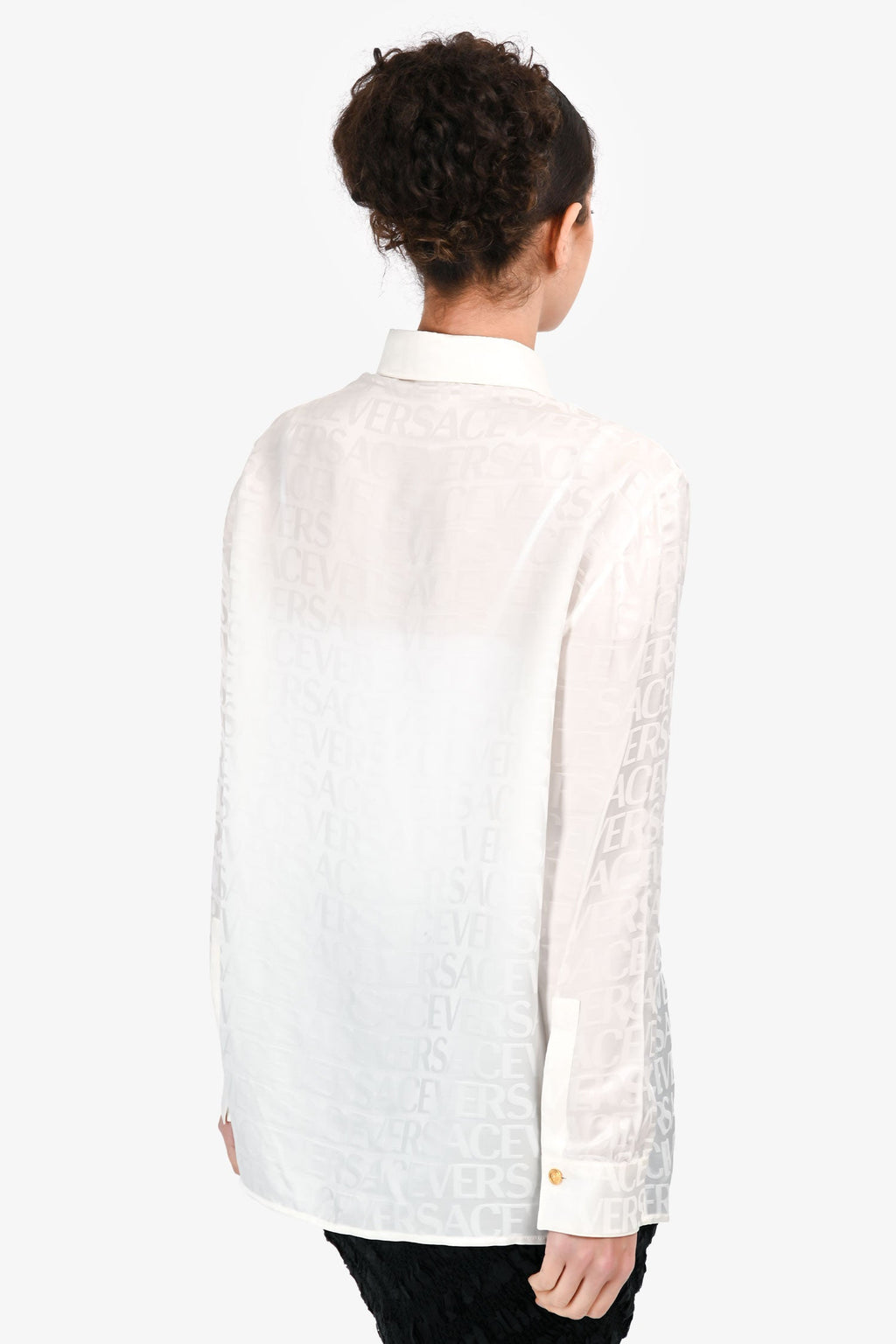 Versace White Satin 'Icon Jacquard' Long Sleeve Button Down Shirt 42