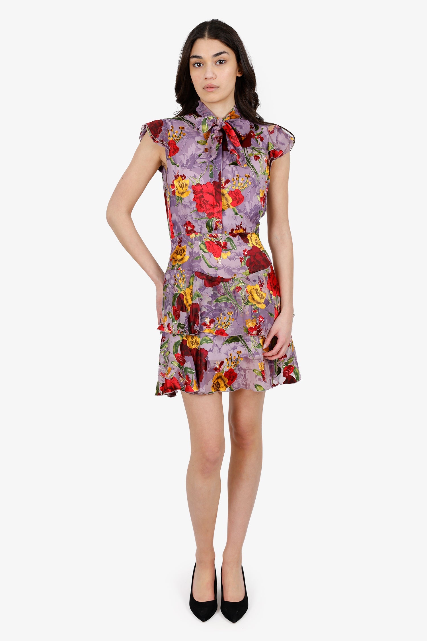 Alice & Olivia Purple Floral Mini Dress Size 6