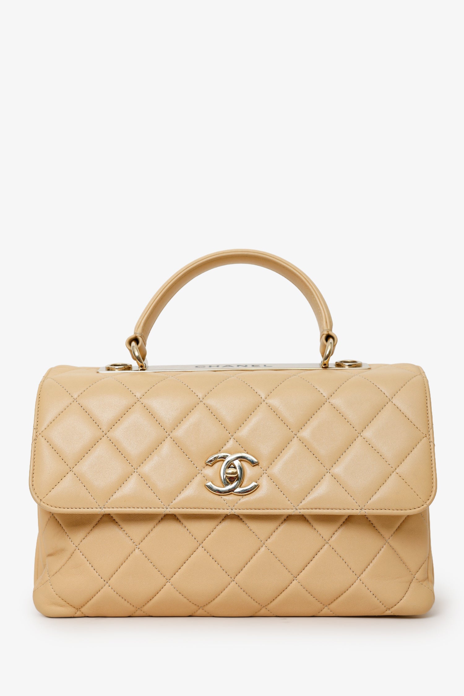 Pre-Loved Chanel™ 2018-19 Beige Quilted Lambskin Medium Trendy CC Top Handle Bag