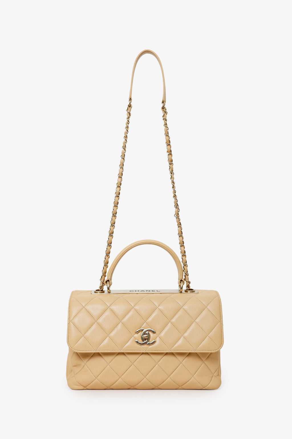 Pre-Loved Chanel™ 2018-19 Beige Quilted Lambskin Medium Trendy CC Top Handle Bag