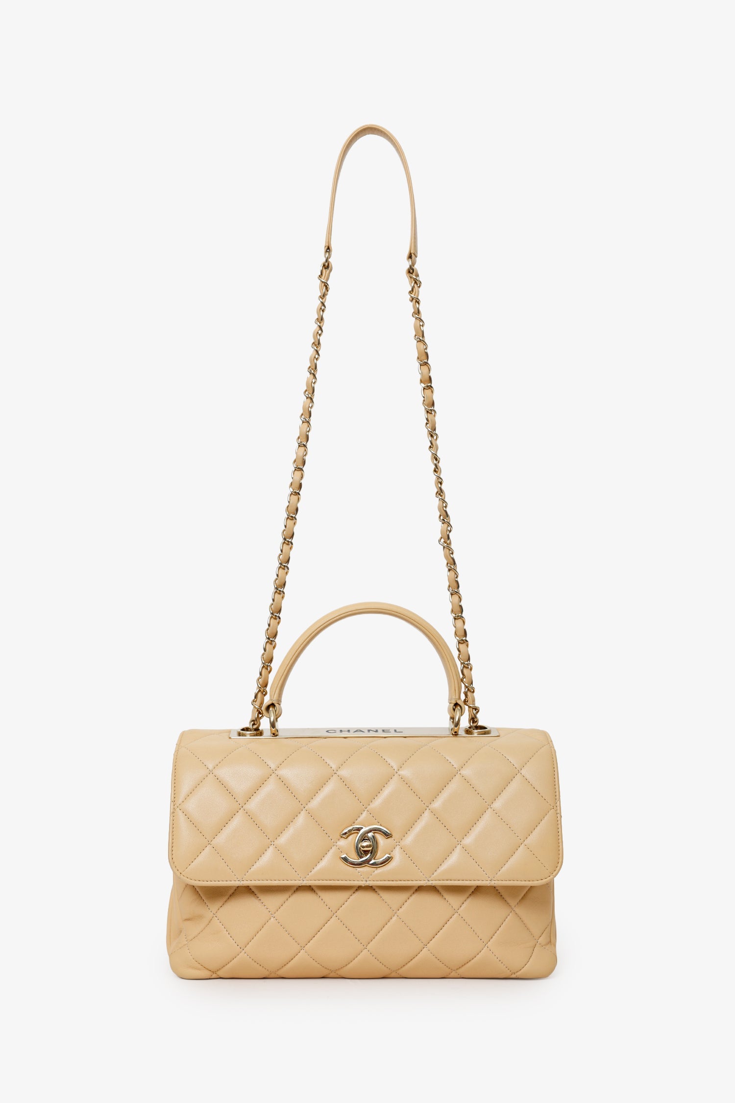Pre-Loved Chanel™ 2018-19 Beige Quilted Lambskin Medium Trendy CC Top Handle Bag