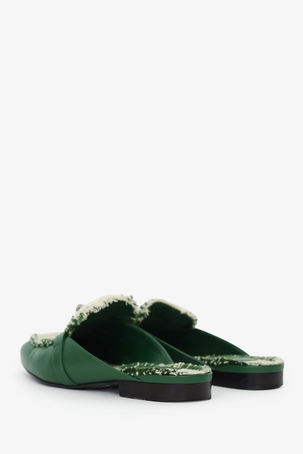 Hermes Green Toile Calfskin Fringe Oz Mules Size 37