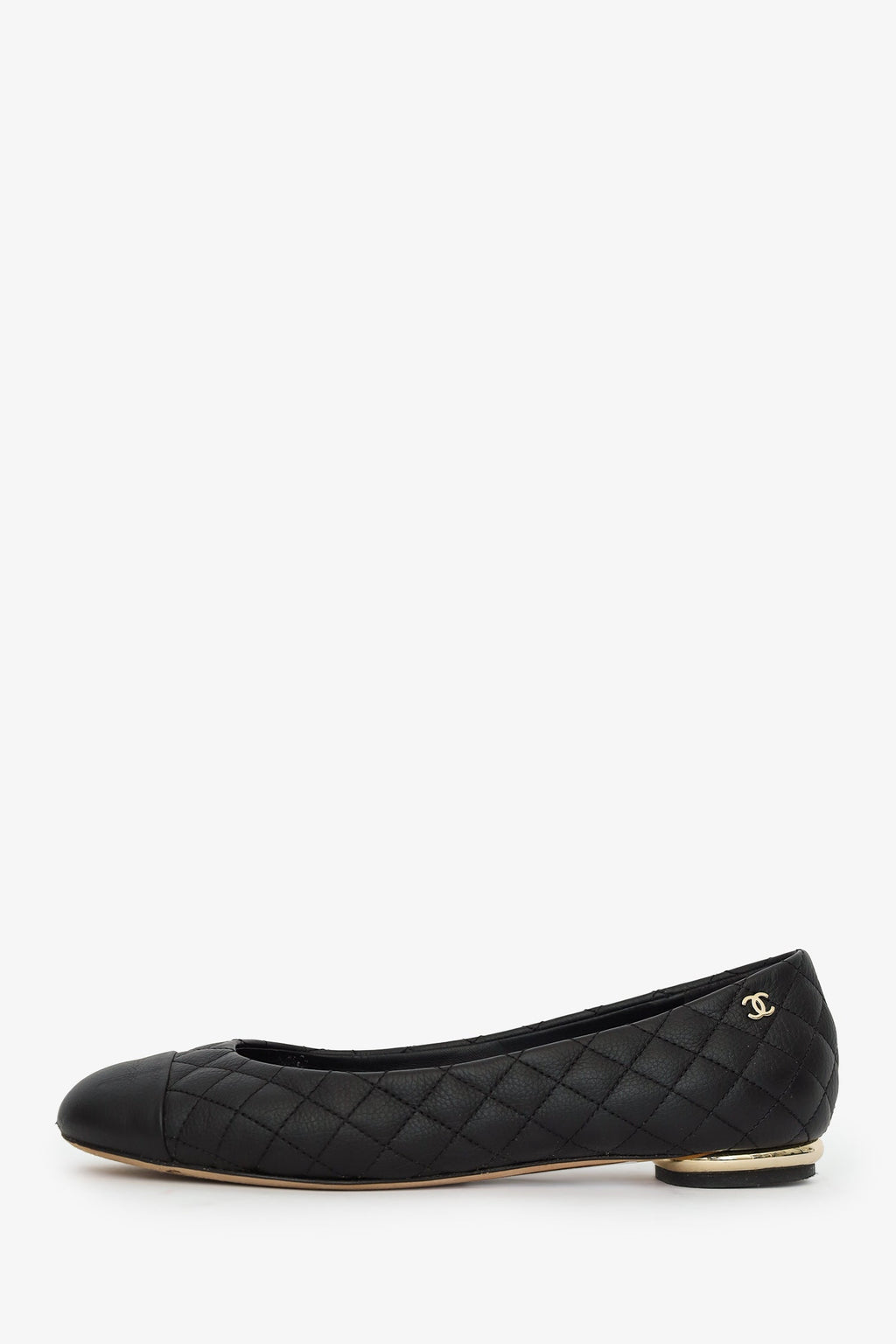 Pre-Loved Chanel™ Black Quilted Leather CC Cap Toe Ballet Flats Size 38