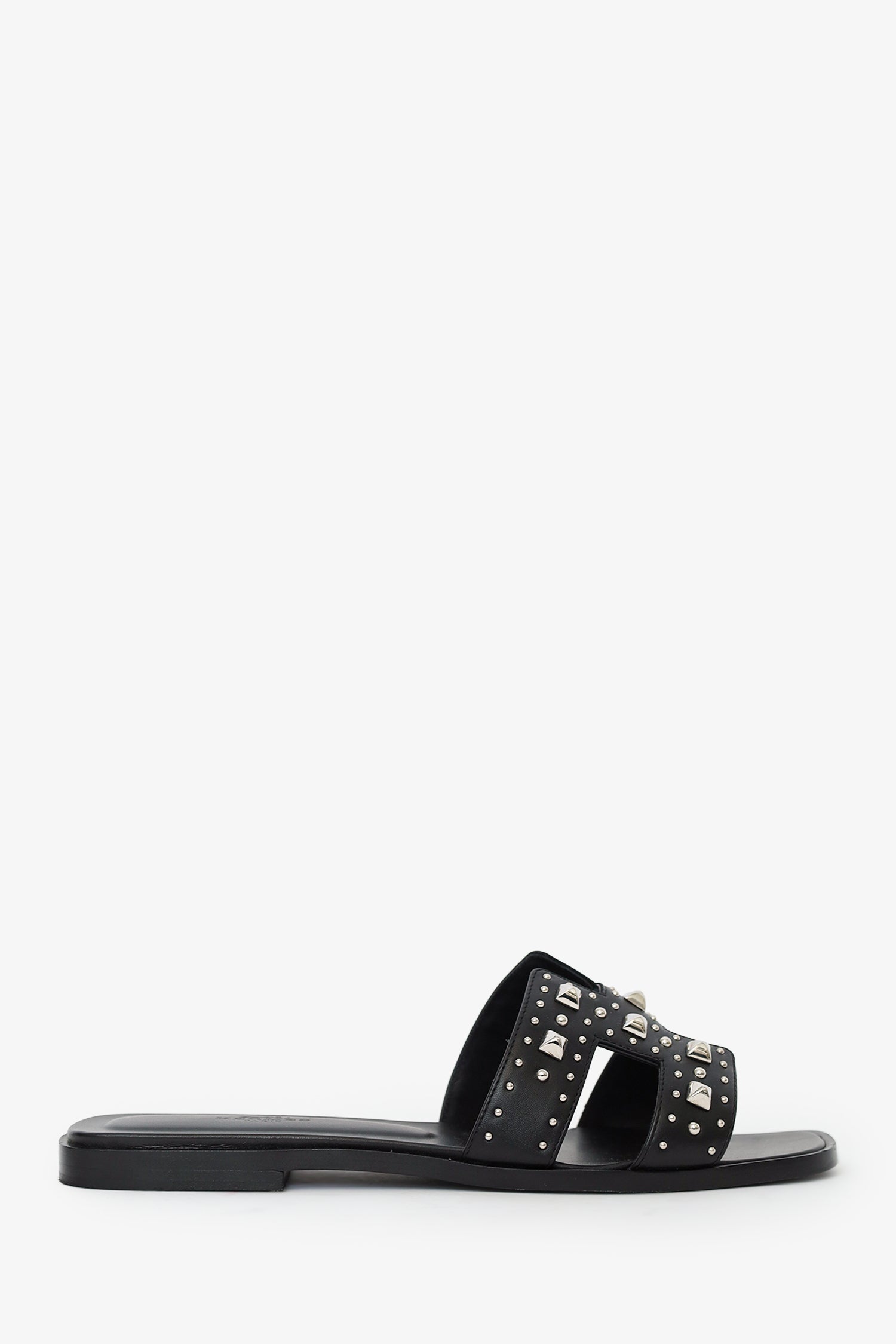 Hermès Black Leater Studded Oran Sandals Size 38