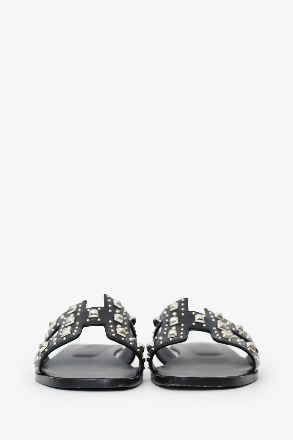 Hermès Black Leater Studded Oran Sandals Size 38