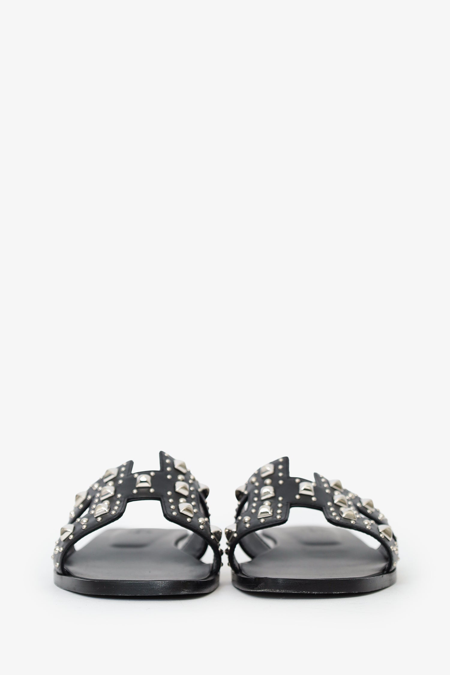Hermès Black Leater Studded Oran Sandals Size 38