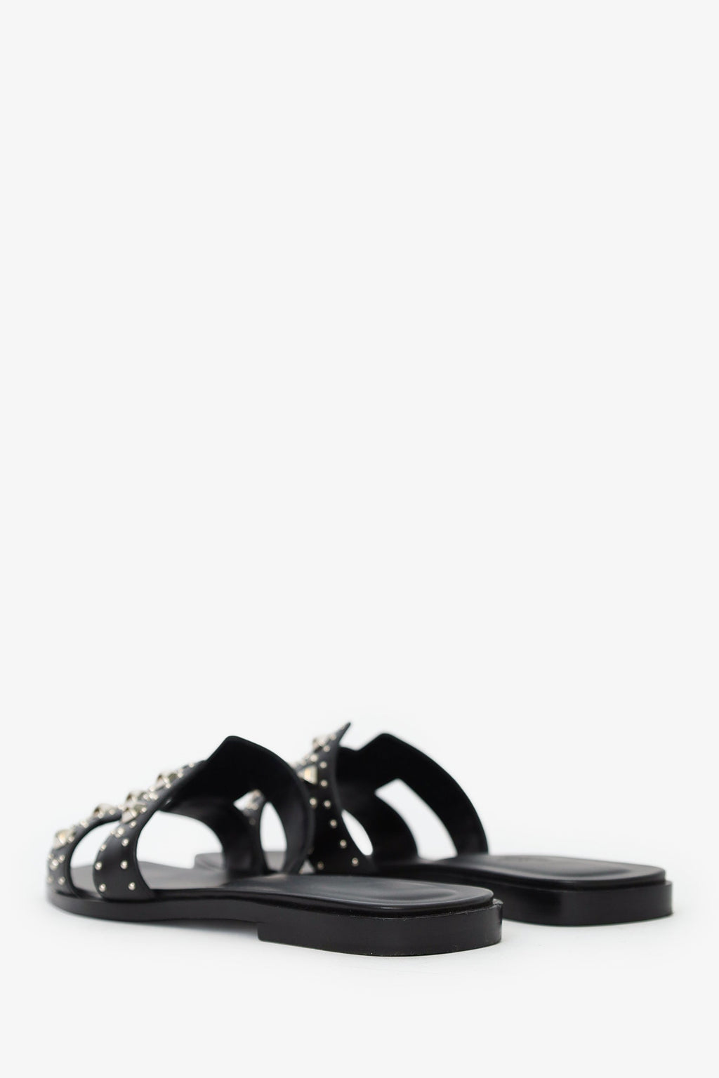 Hermès Black Leater Studded Oran Sandals Size 38