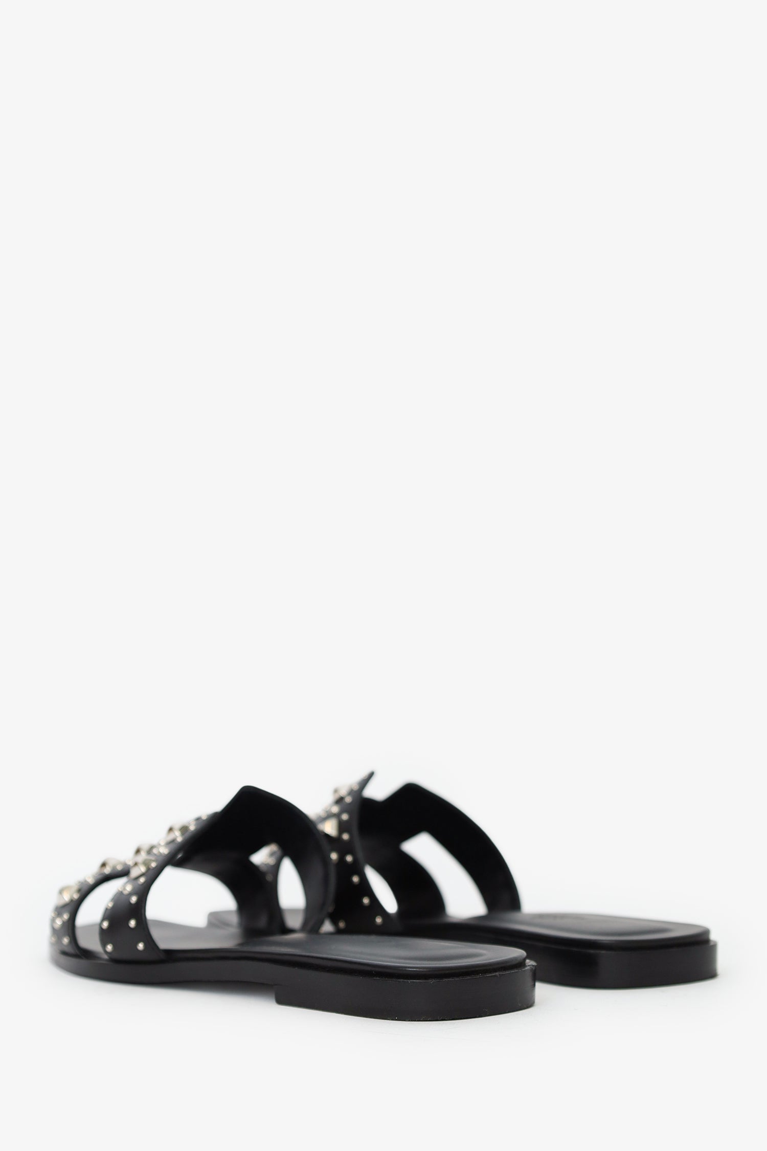 Hermès Black Leater Studded Oran Sandals Size 38