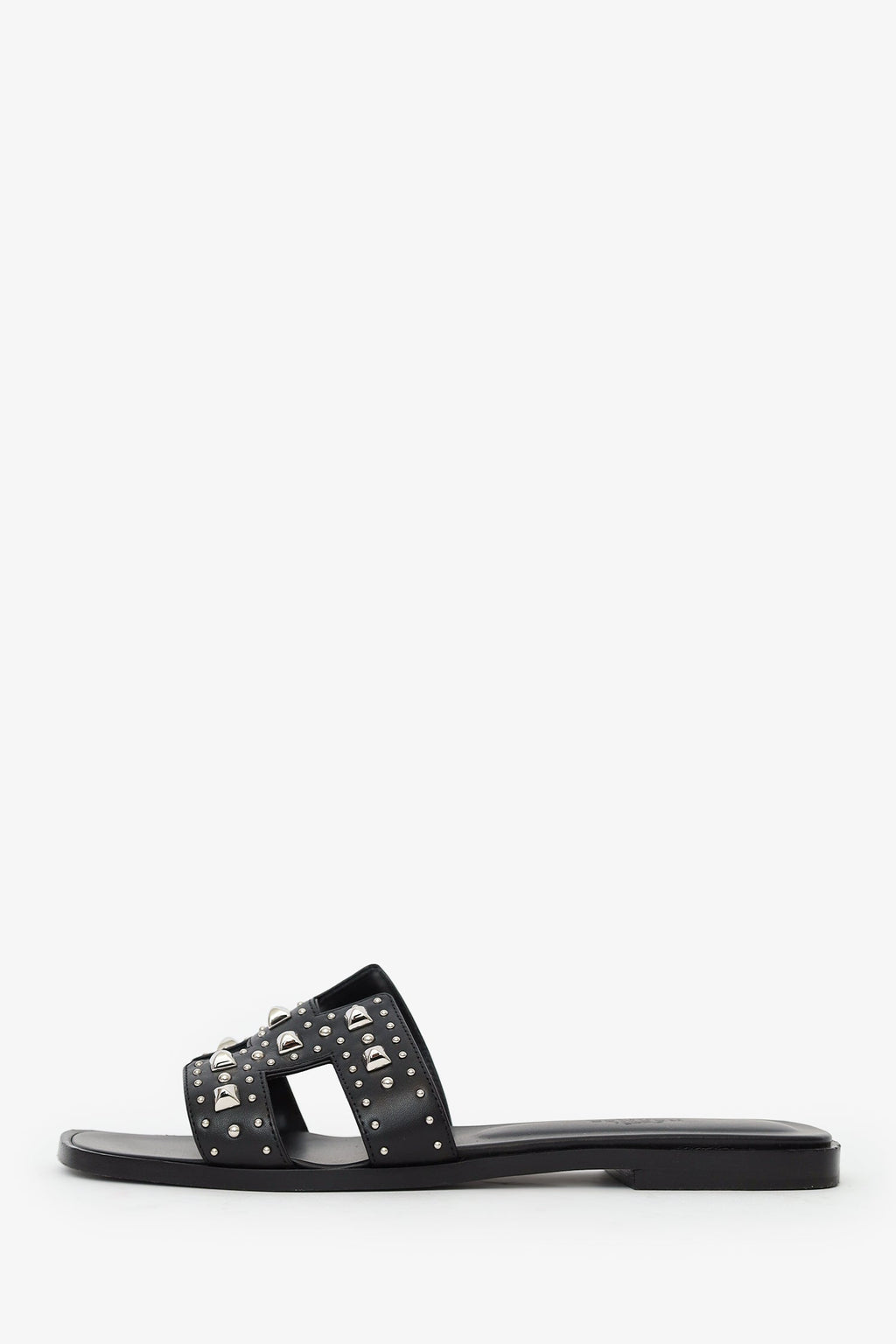 Hermès Black Leater Studded Oran Sandals Size 38