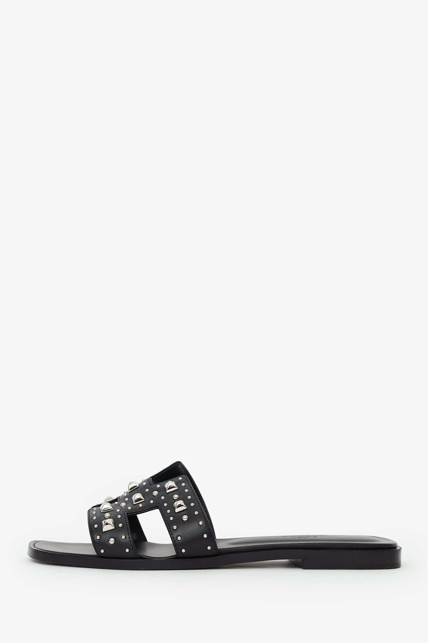 Hermès Black Leater Studded Oran Sandals Size 38