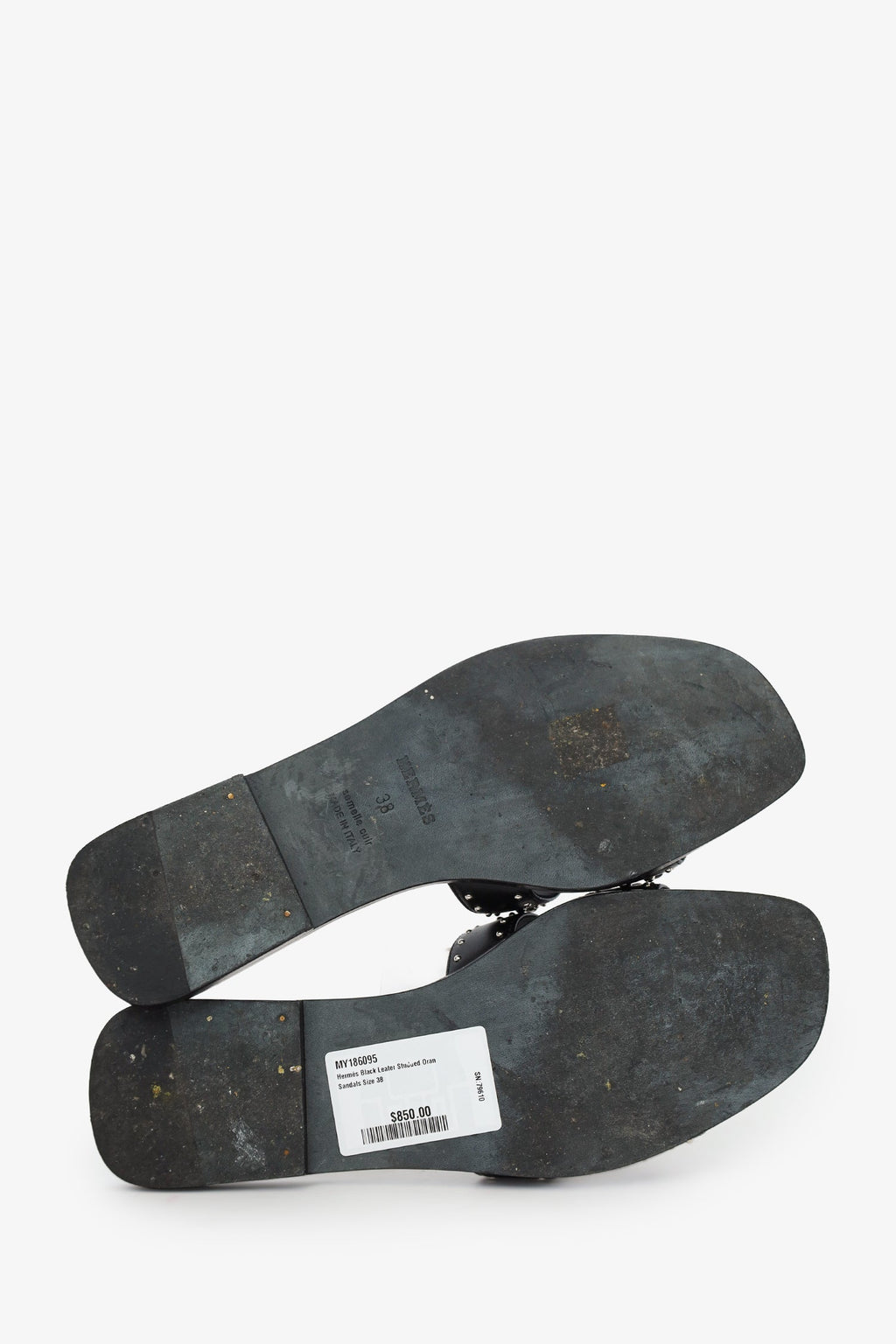 Hermès Black Leater Studded Oran Sandals Size 38