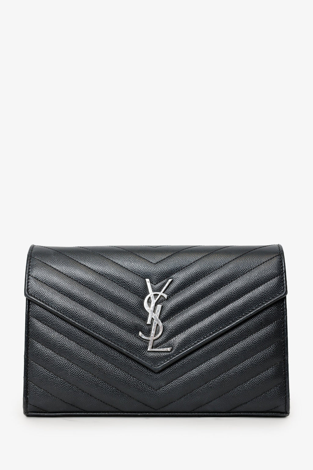 Saint Laurent Black Chevron Leather Envelope Wallet On Chain