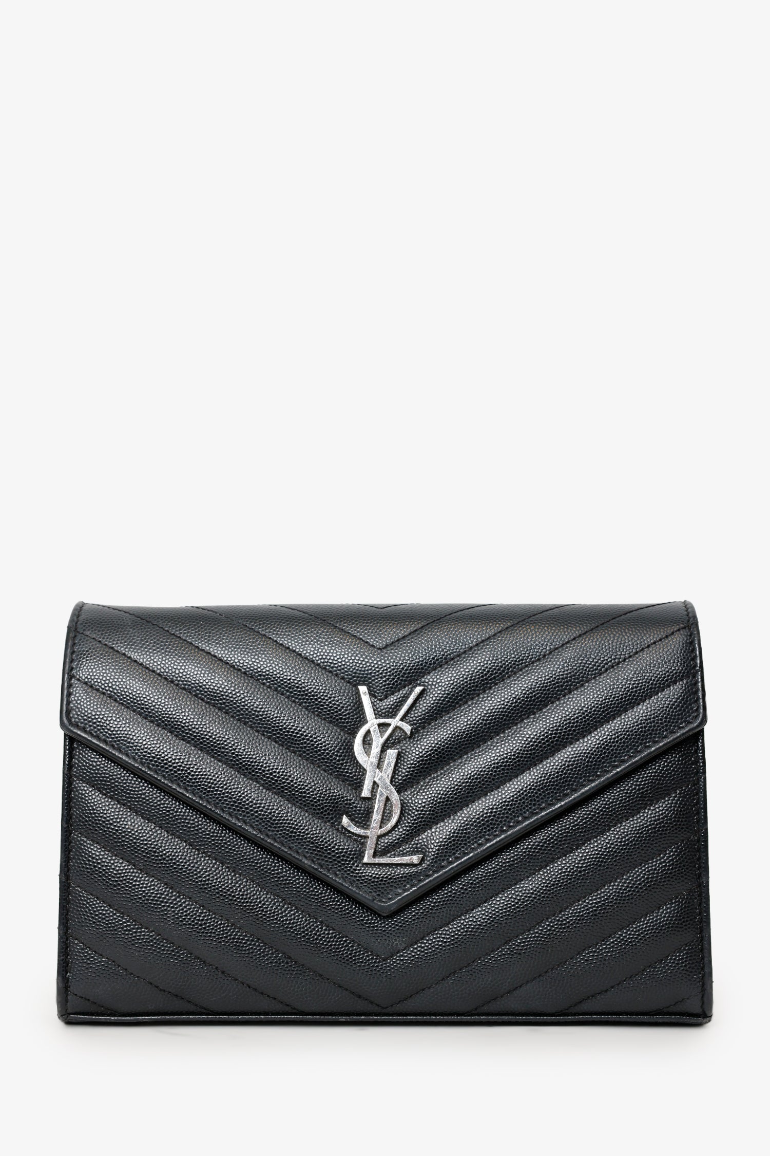 Saint Laurent Black Chevron Leather Envelope Wallet On Chain