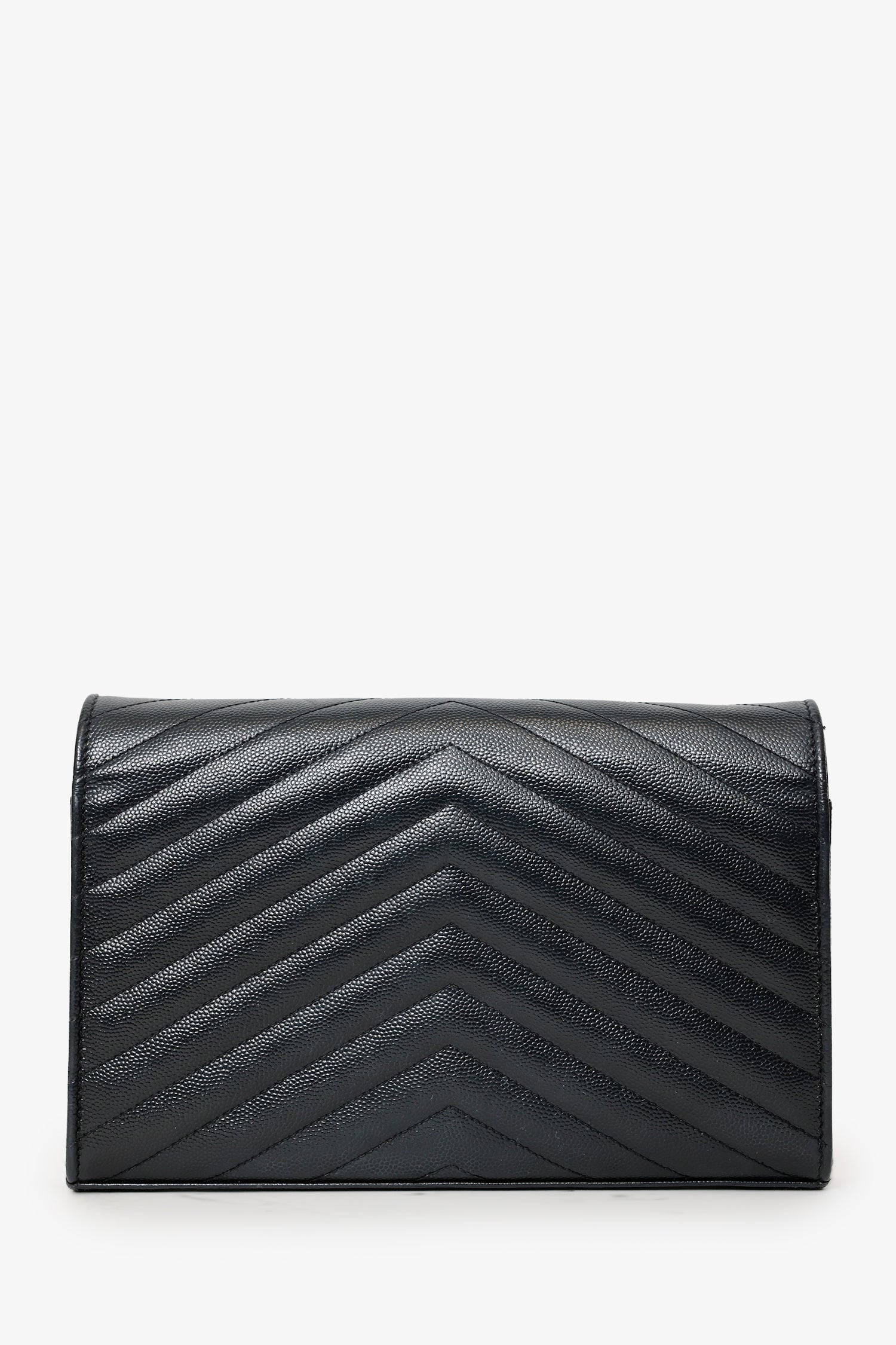 Saint Laurent Black Chevron Leather Envelope Wallet On Chain