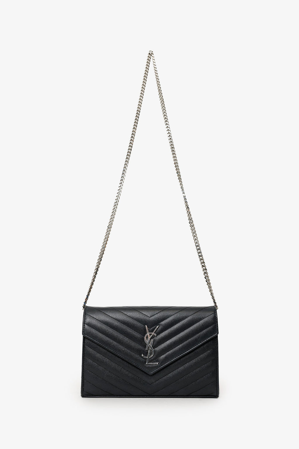 Saint Laurent Black Chevron Leather Envelope Wallet On Chain