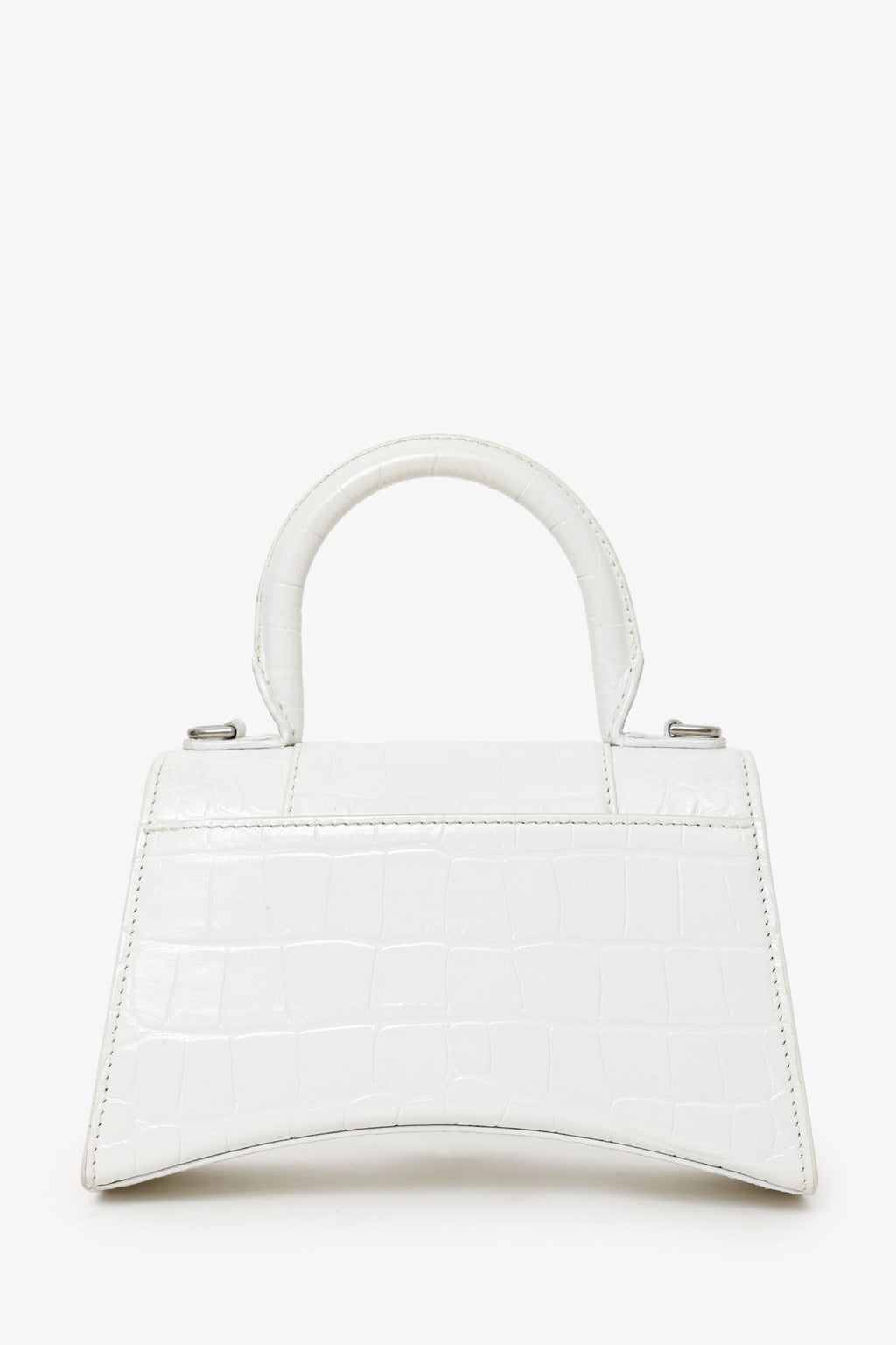 Balenciaga White Croc Embossed XS Hourglass Top Handle Bag With Strap