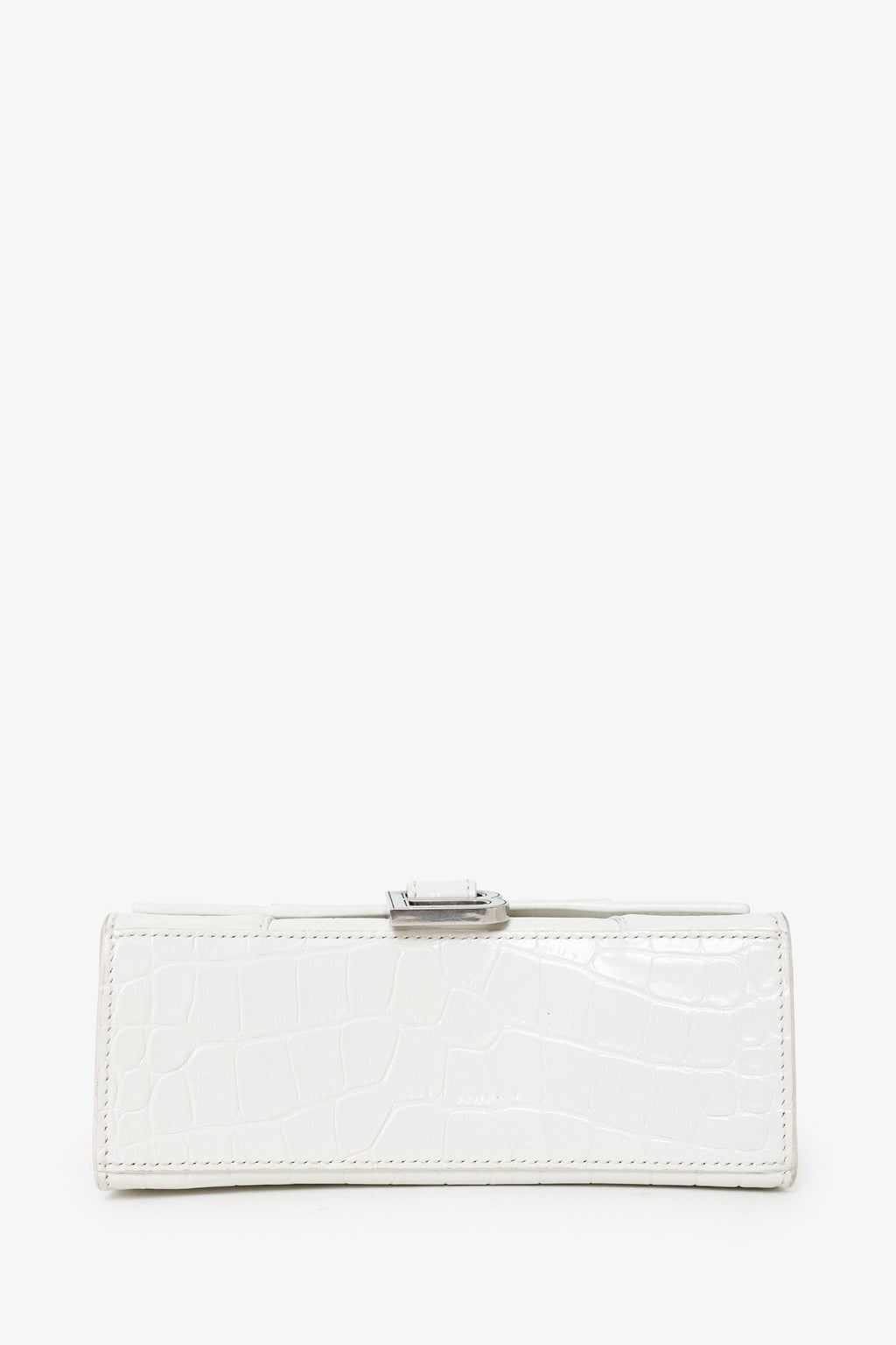 Balenciaga White Croc Embossed XS Hourglass Top Handle Bag With Strap