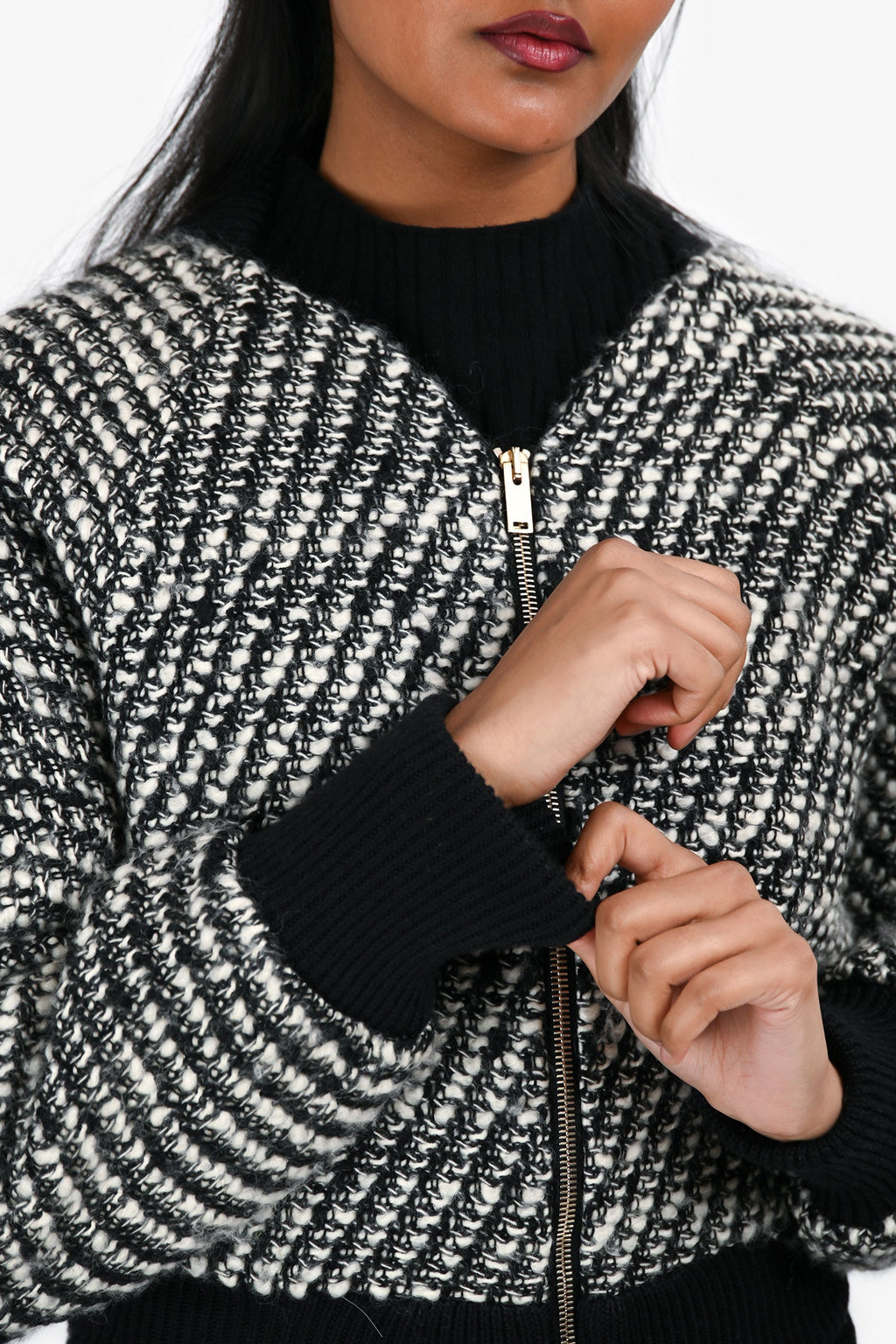 Stella McCartney Black/White Wool Bomber Jacket Size 36