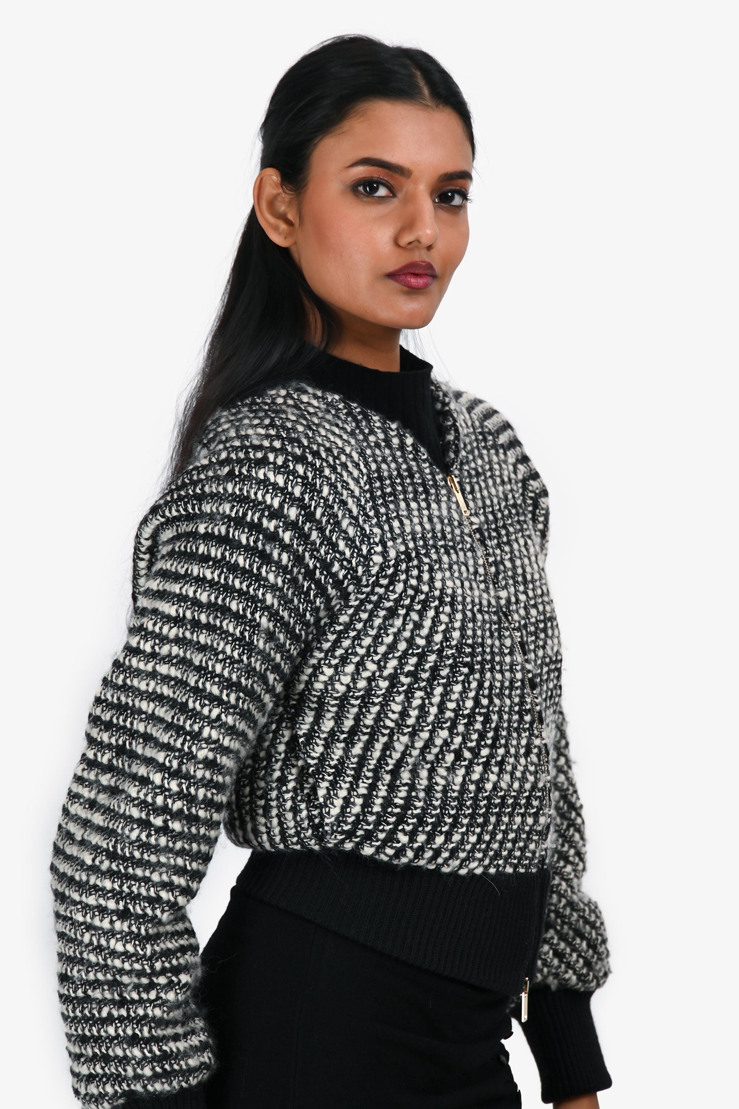 Stella McCartney Black/White Wool Bomber Jacket Size 36