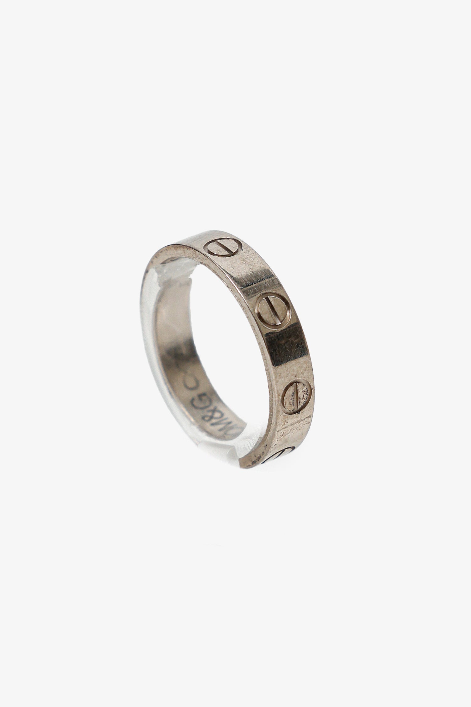 Cartier 18K White Gold Small Model LOVE Ring With Customized Engraving Size 49