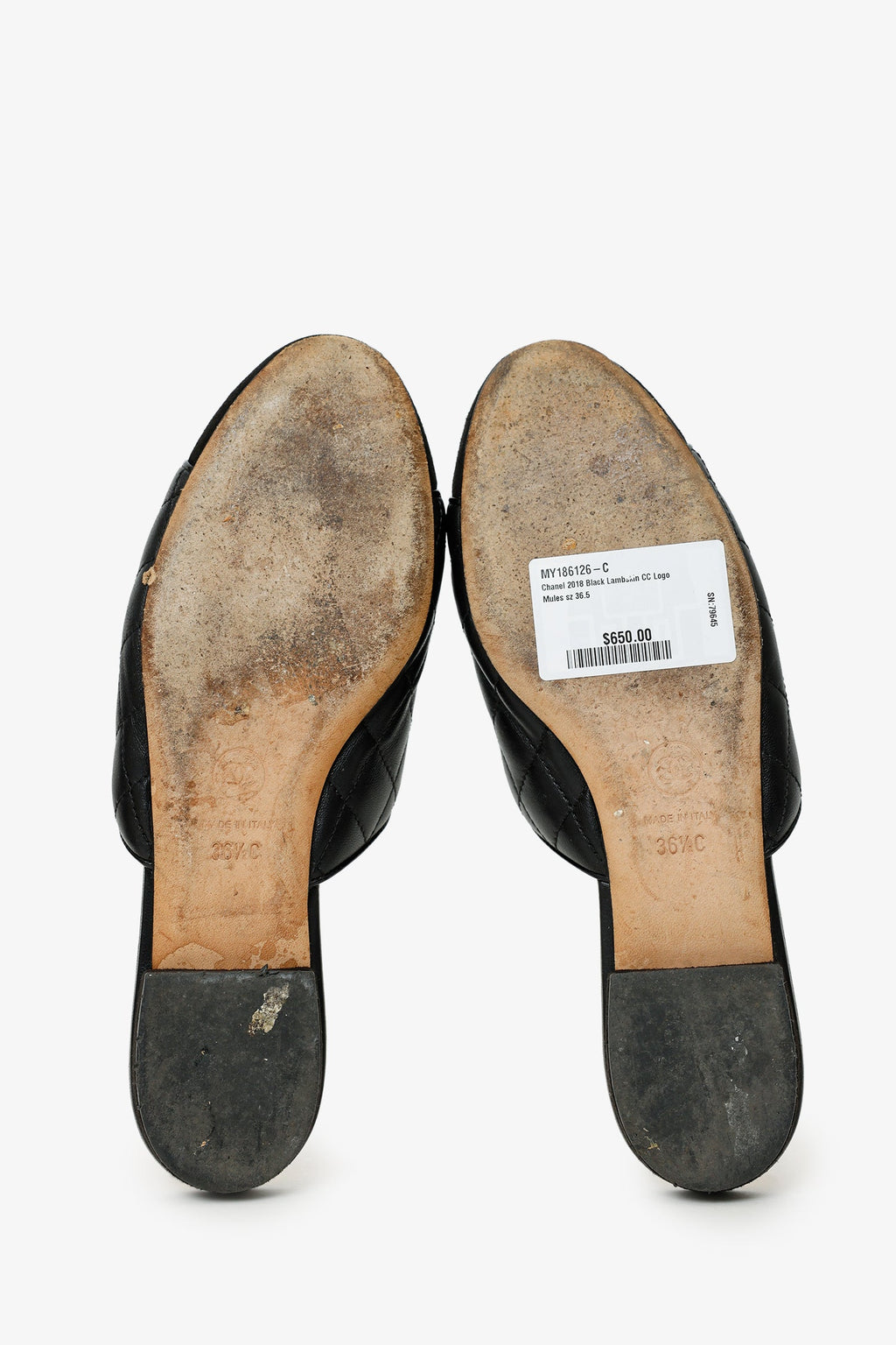 Pre-Loved Chanel™ 2018 Black Lambskin CC Logo Mules Size 36.5