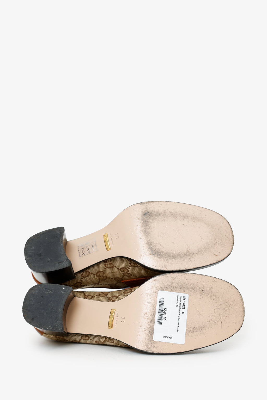 Gucci Brown Canvas GG Supreme Heeled Loafers Size 36
