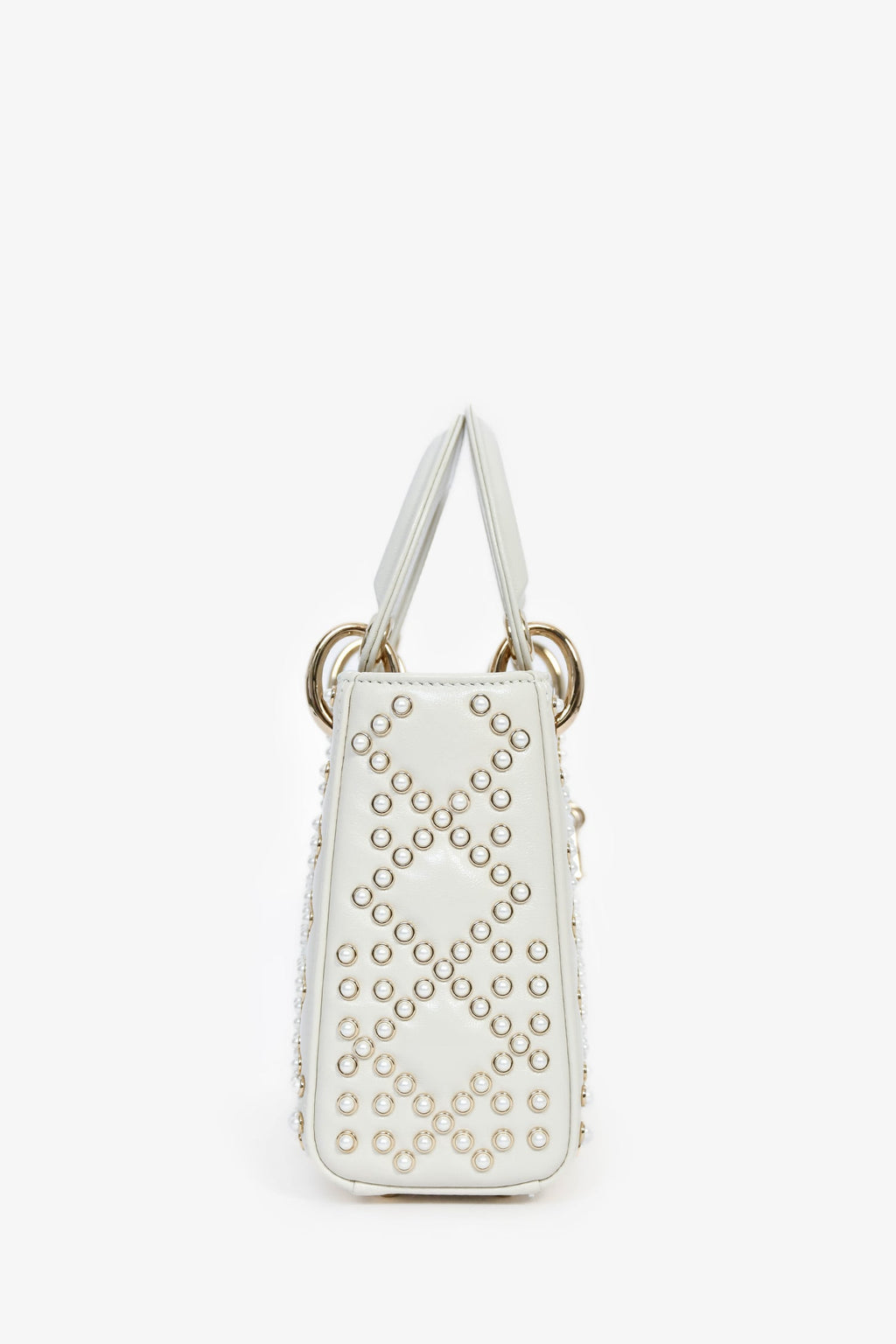 Christian Dior 2023 White Leather Pearl Mini Lady Dior