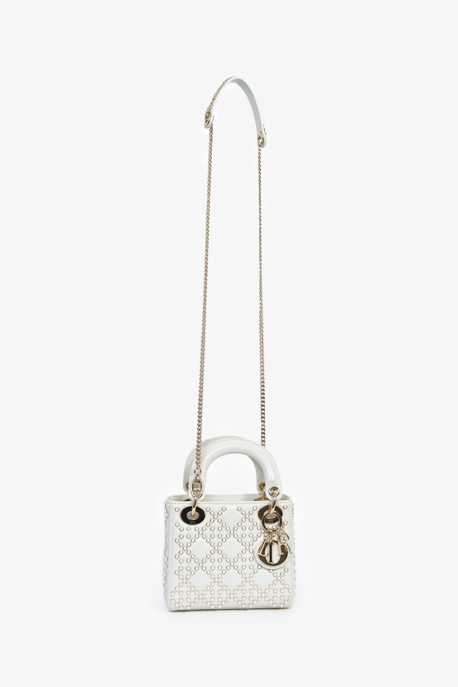 Christian Dior 2023 White Leather Pearl Mini Lady Dior